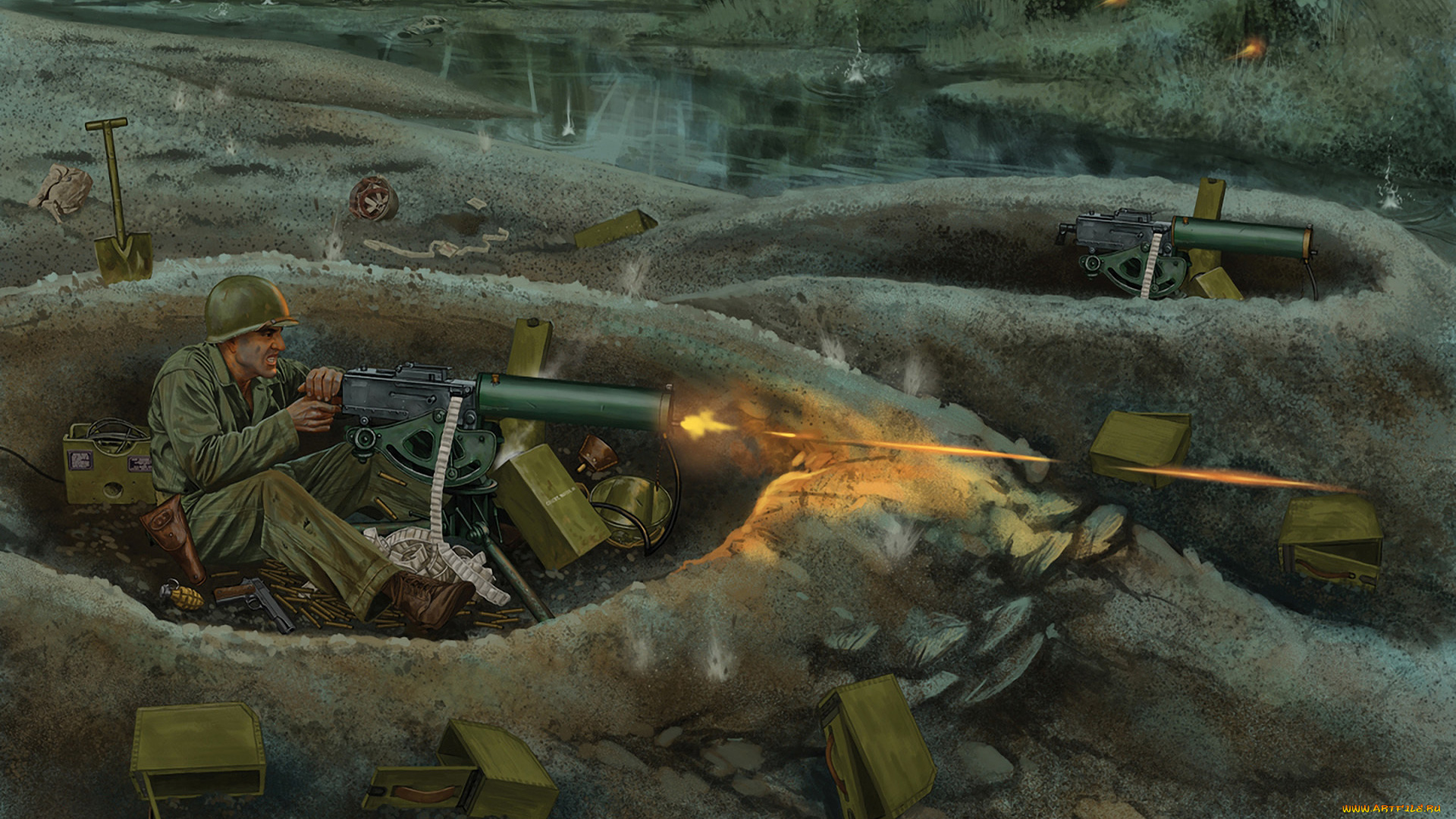 рисованные, армия, пулемет