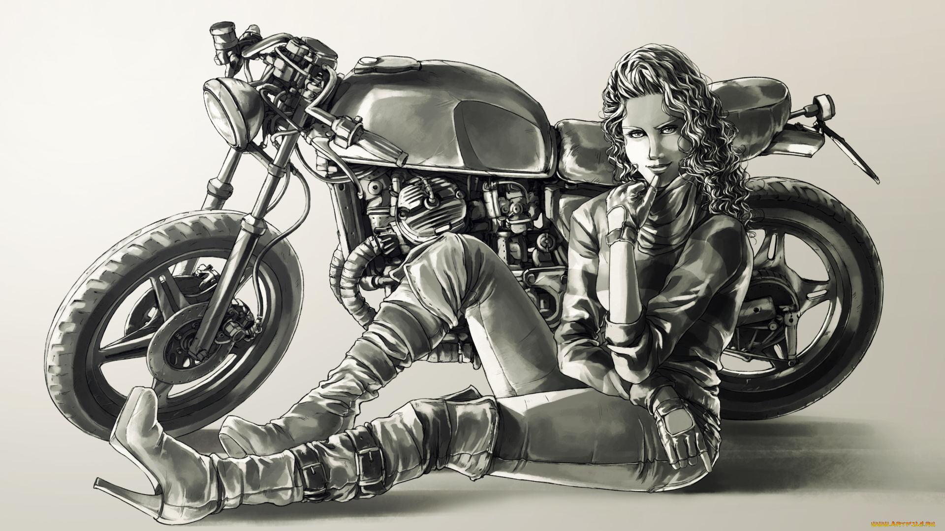 рисованные, люди, мотоцикл, сапоги