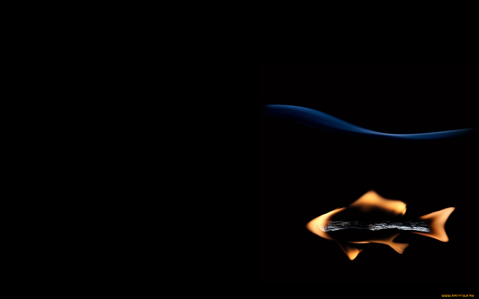 рисованные, минимализм, рыбка, спичка, огонь, черный, фон, автор, станислав, аристов