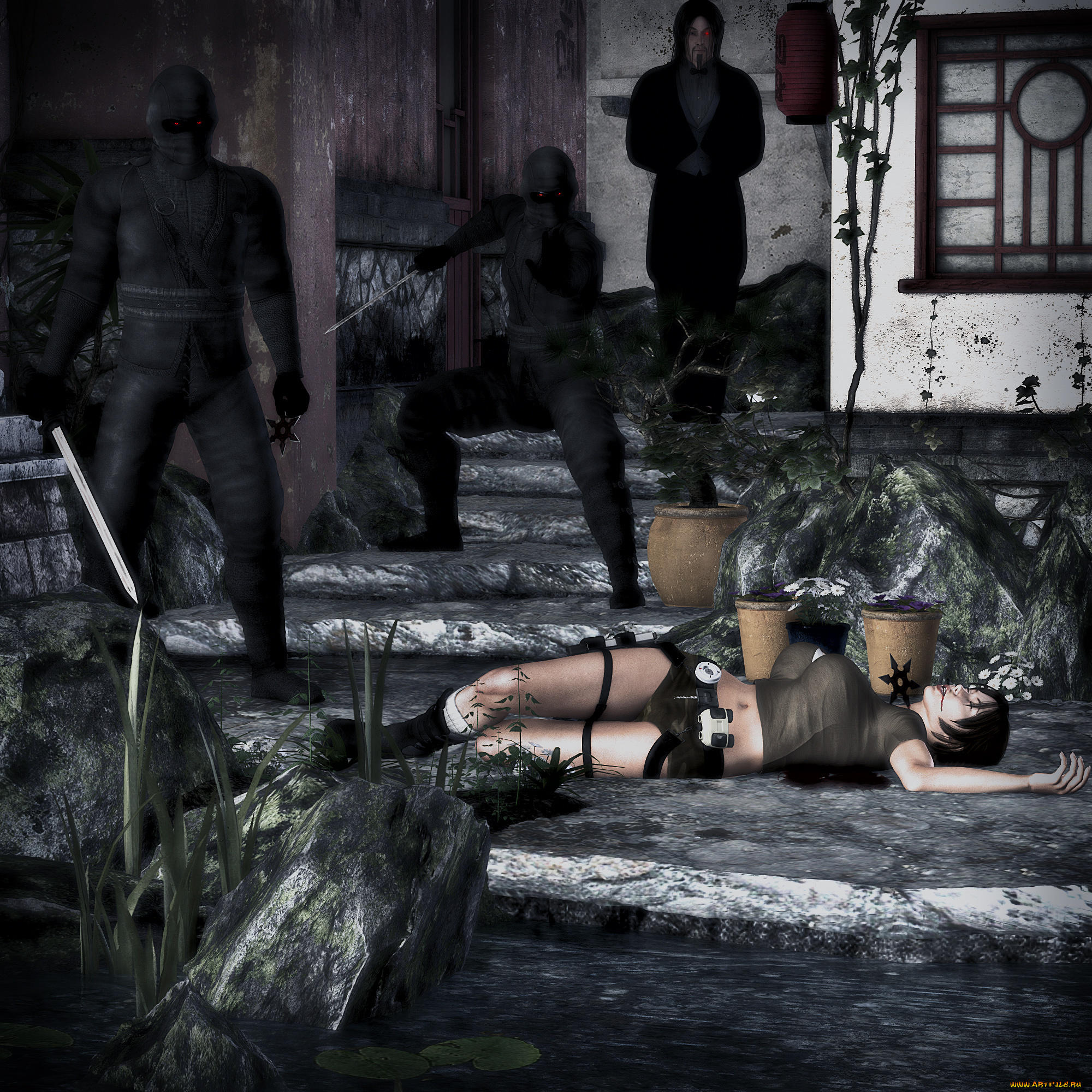 unconscious, poser, 3д, графика, fantasy, , фантазия, девушка, ниндзя