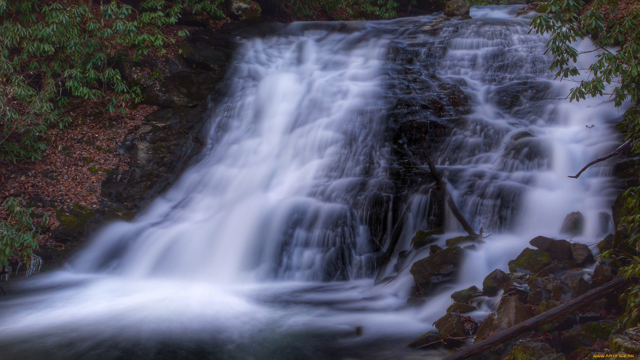 природа, водопады, река, обрыв, водопад