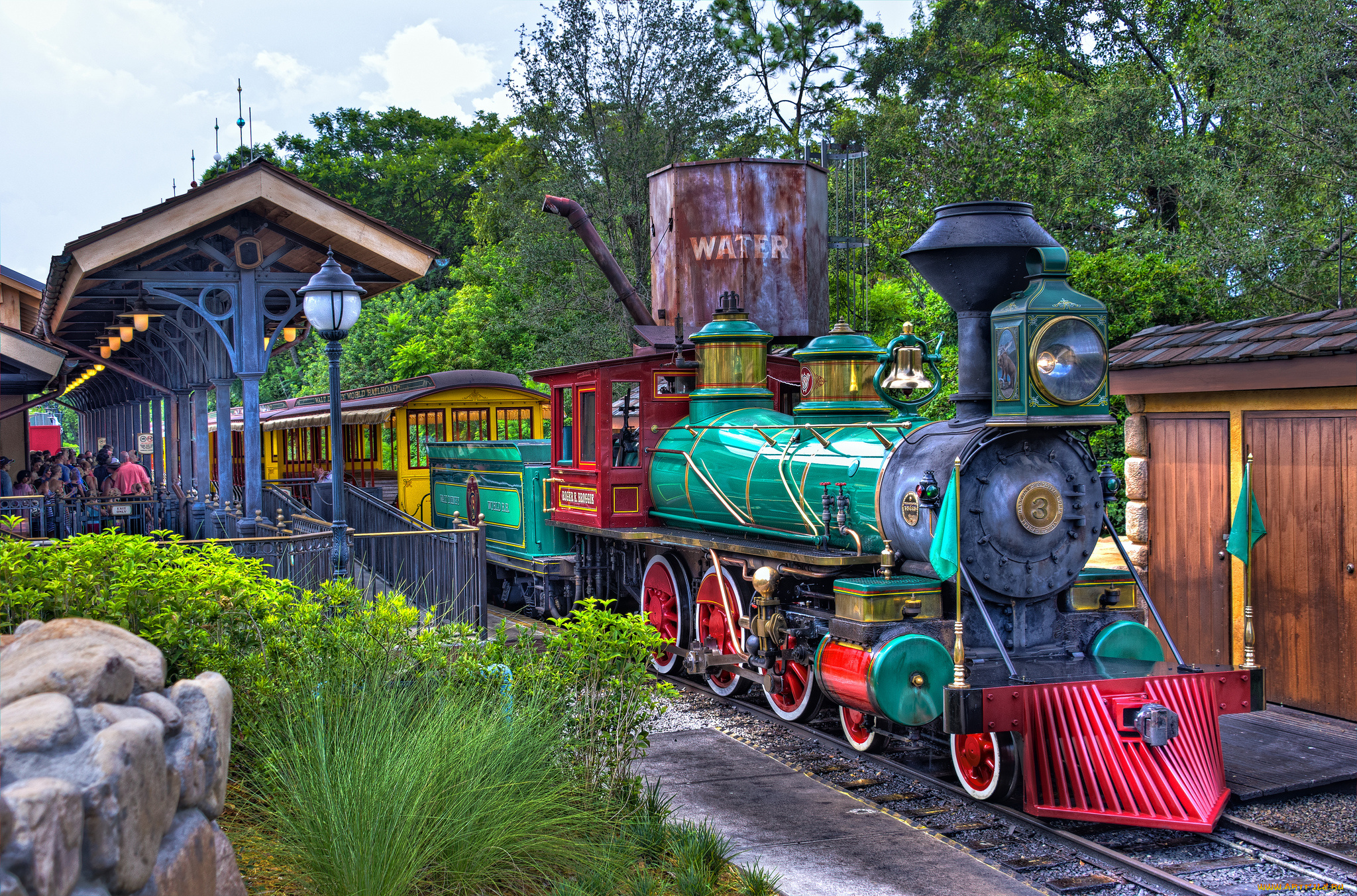 engine, number, 3, at, the, new, fantasyland, station, техника, паровозы, вагоны, паровозик, рельсы, станция