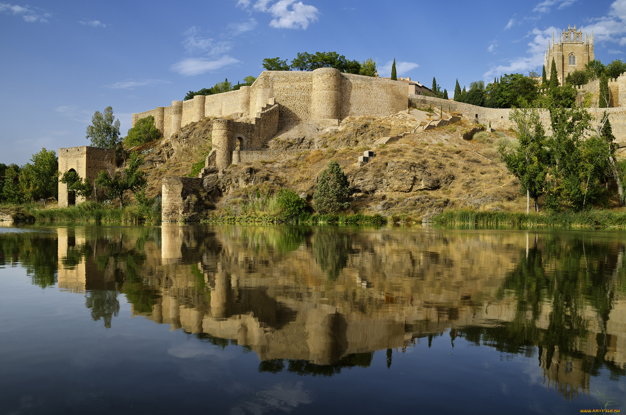 toledo, города, толедо, , испания, река, замок, крепость