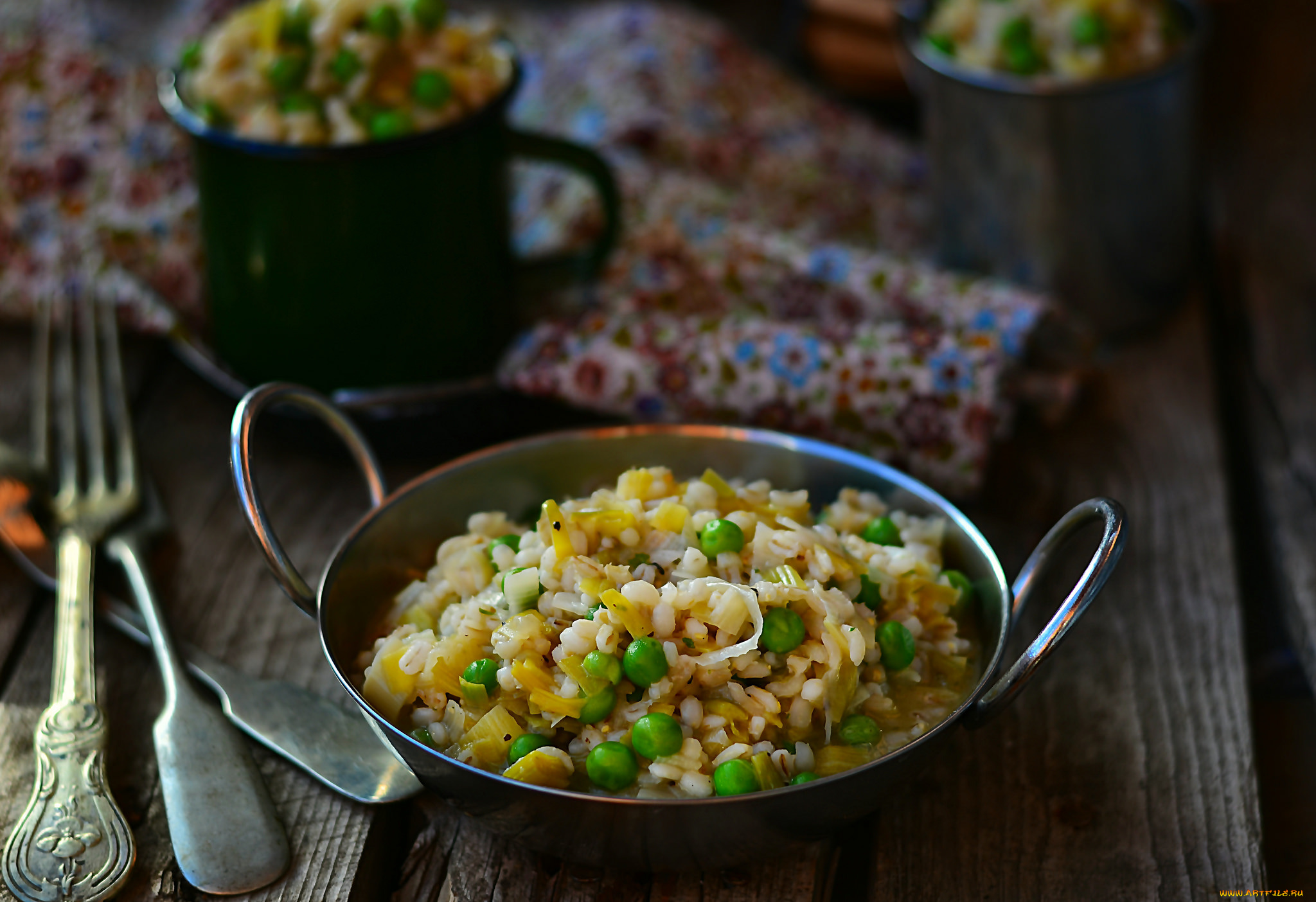 еда, вторые, блюда, горошек, рис, ризотто