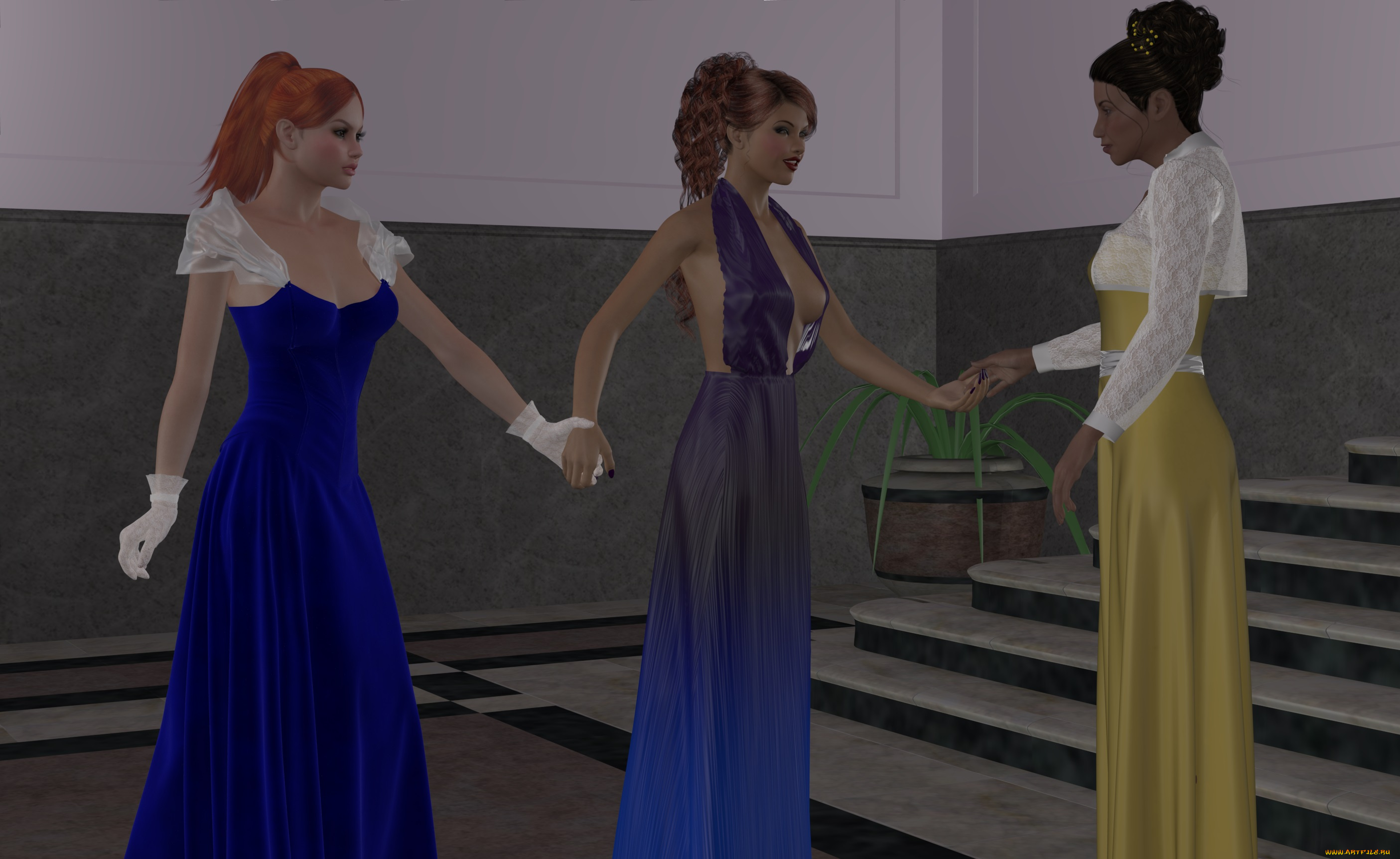 3д, графика, people, , люди, девушки, лесница