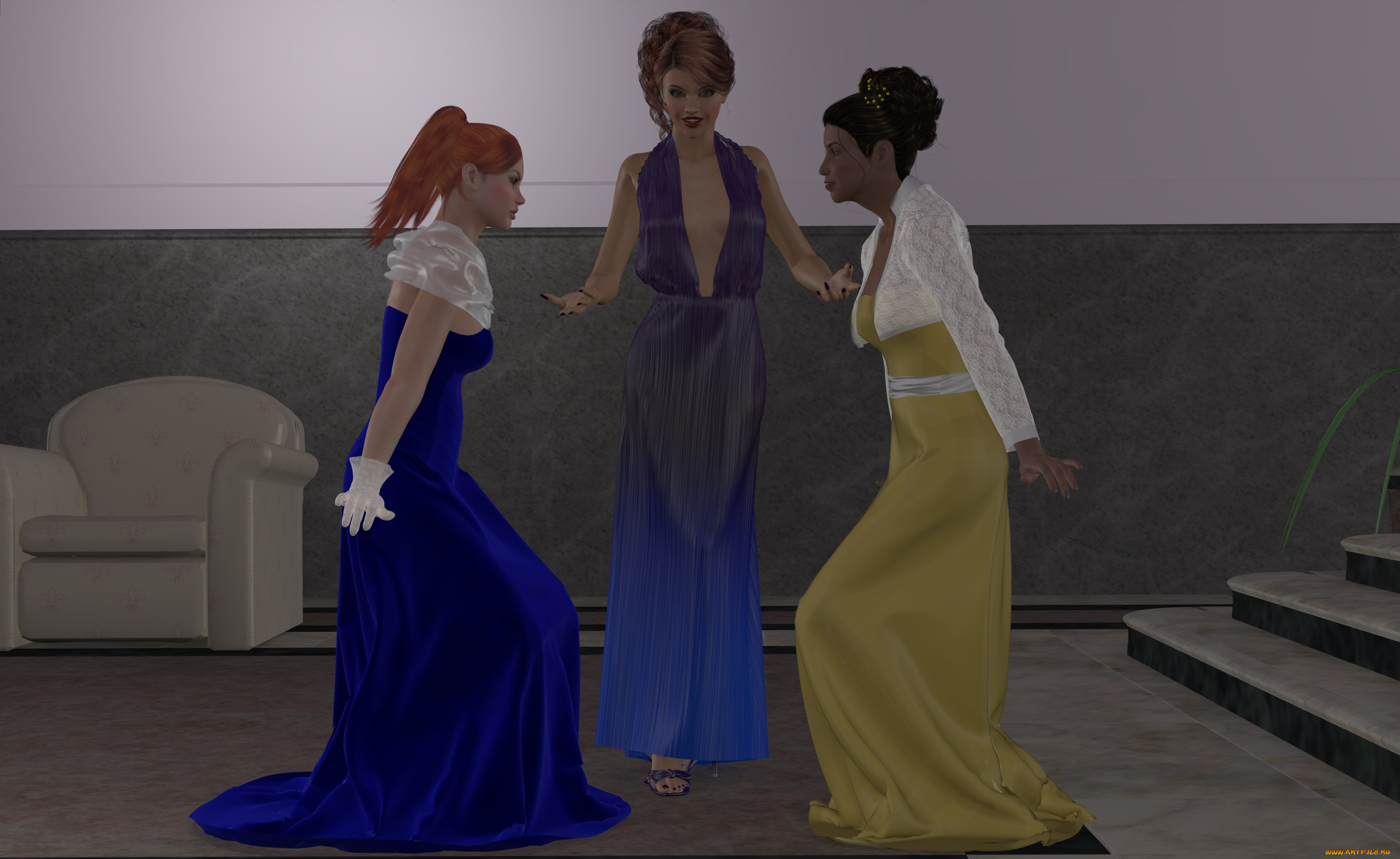 3д, графика, people, , люди, девушки, лесница