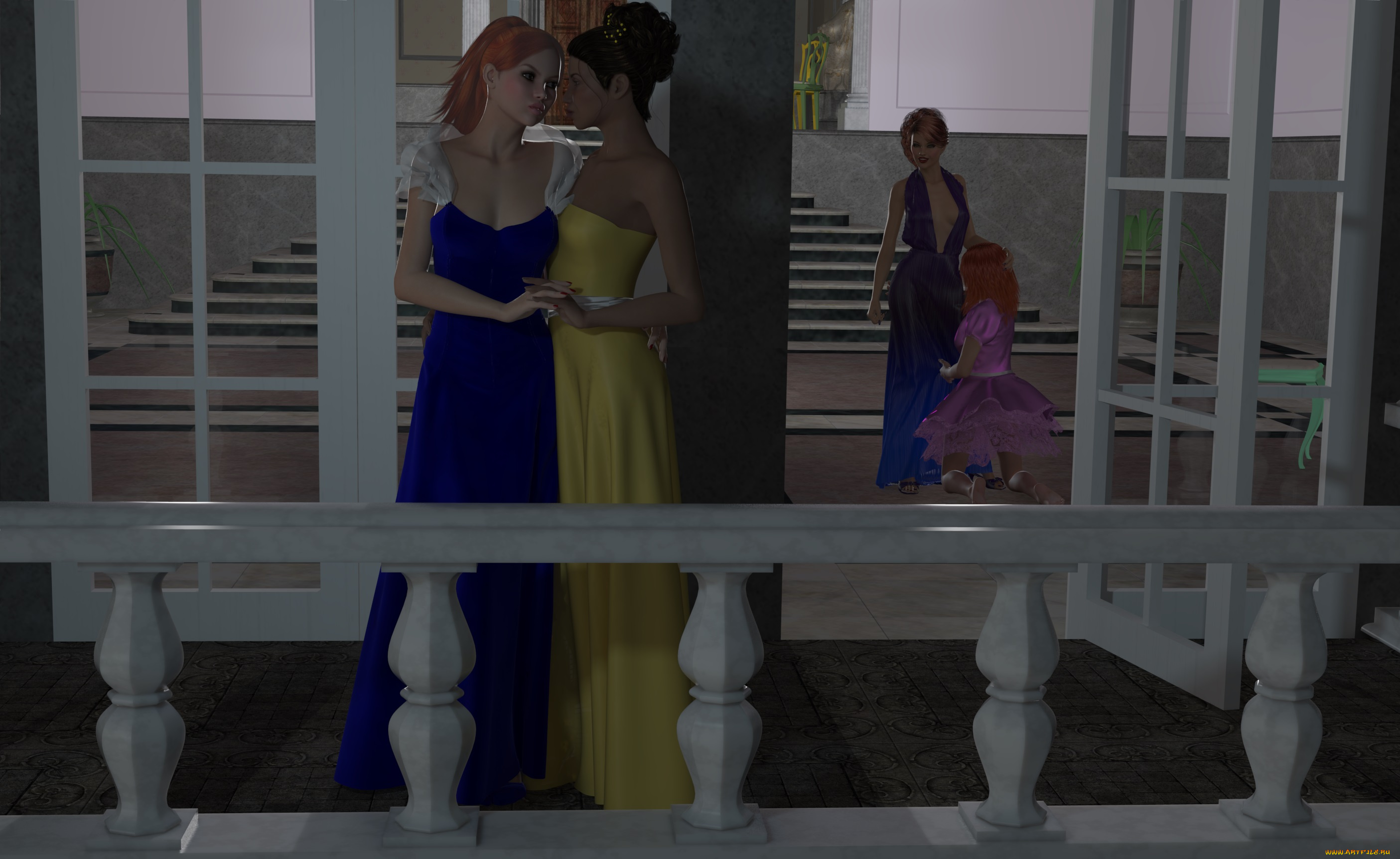 3д, графика, people, , люди, девушки, лесница