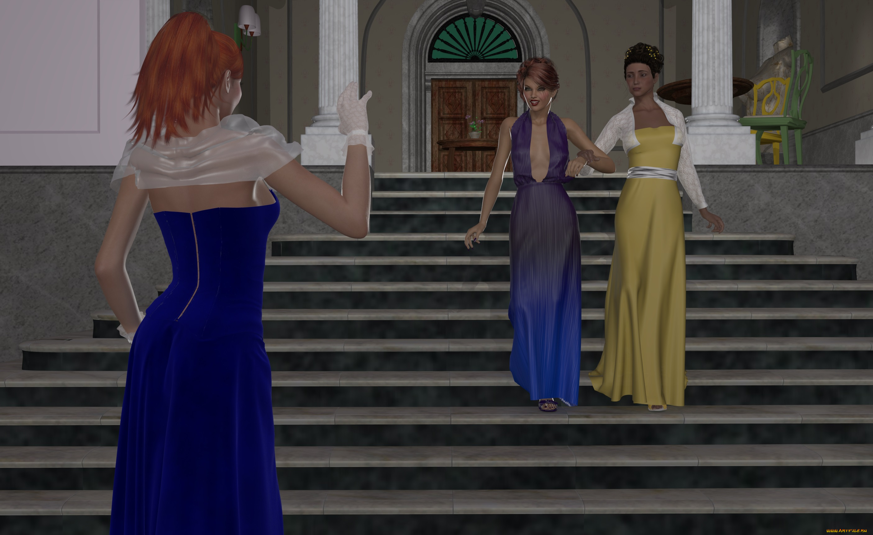 3д, графика, people, , люди, девушки, лесница