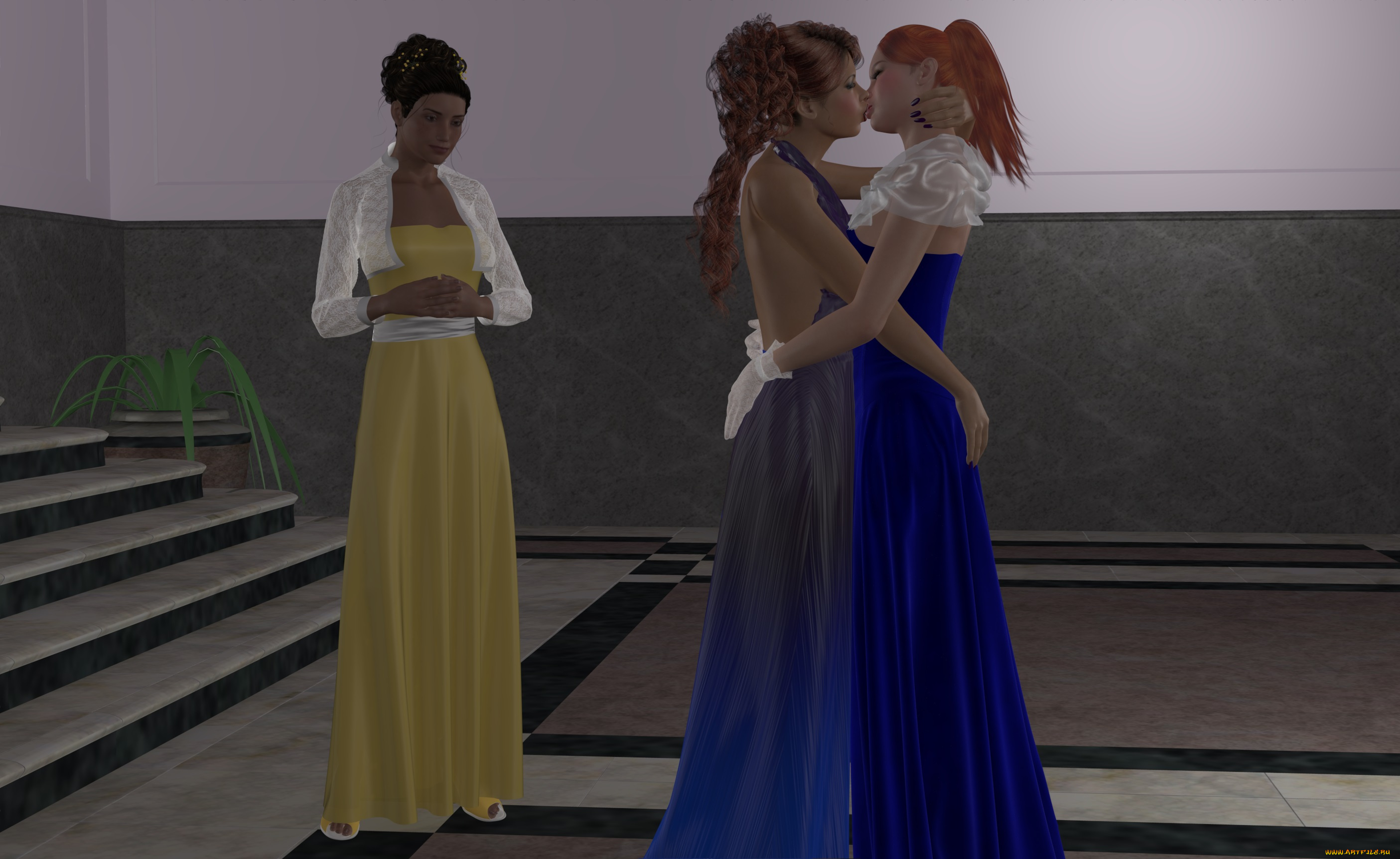 3д, графика, people, , люди, девушки, лесница