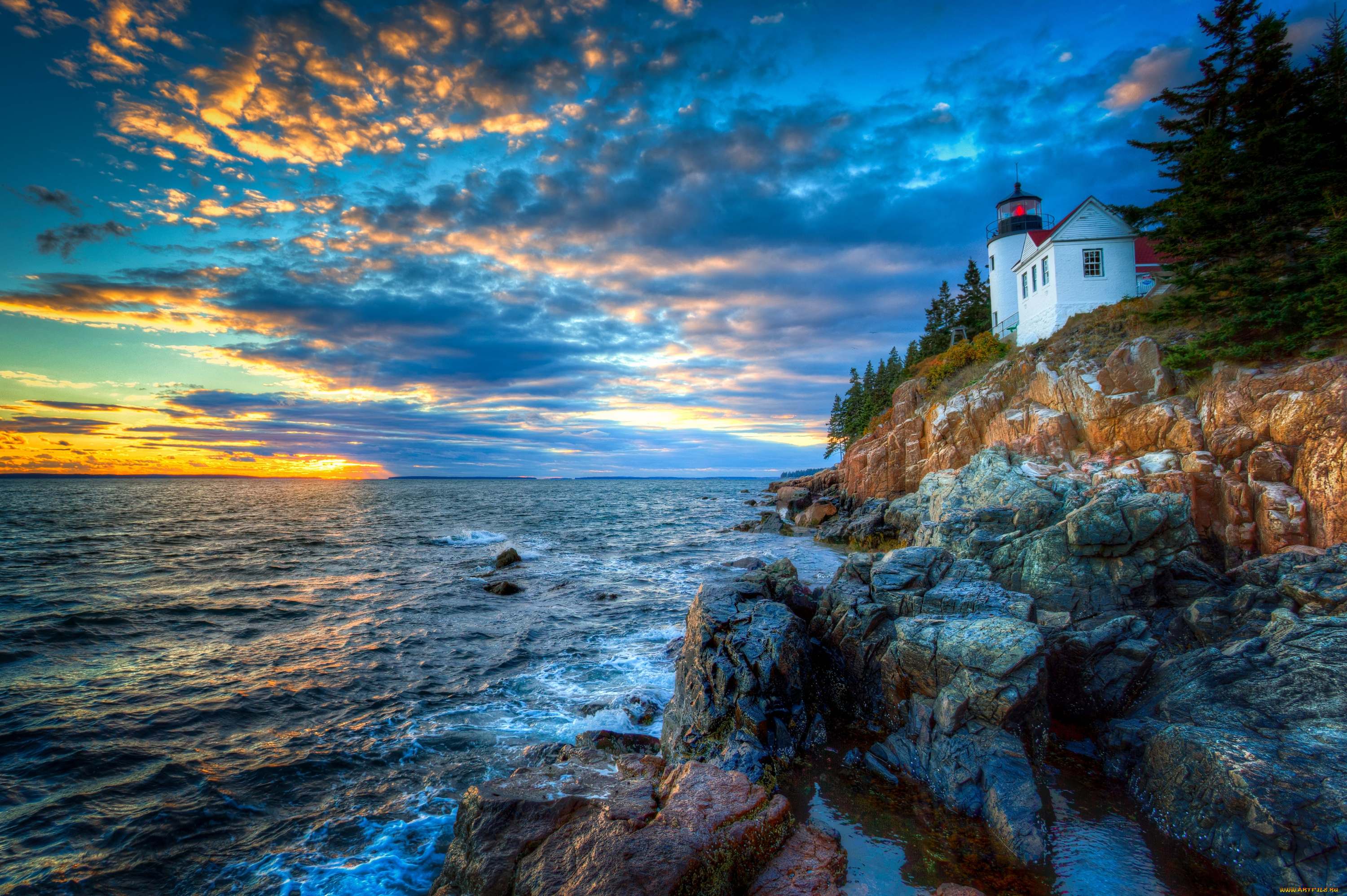 природа, маяки, солнце, америка, сша