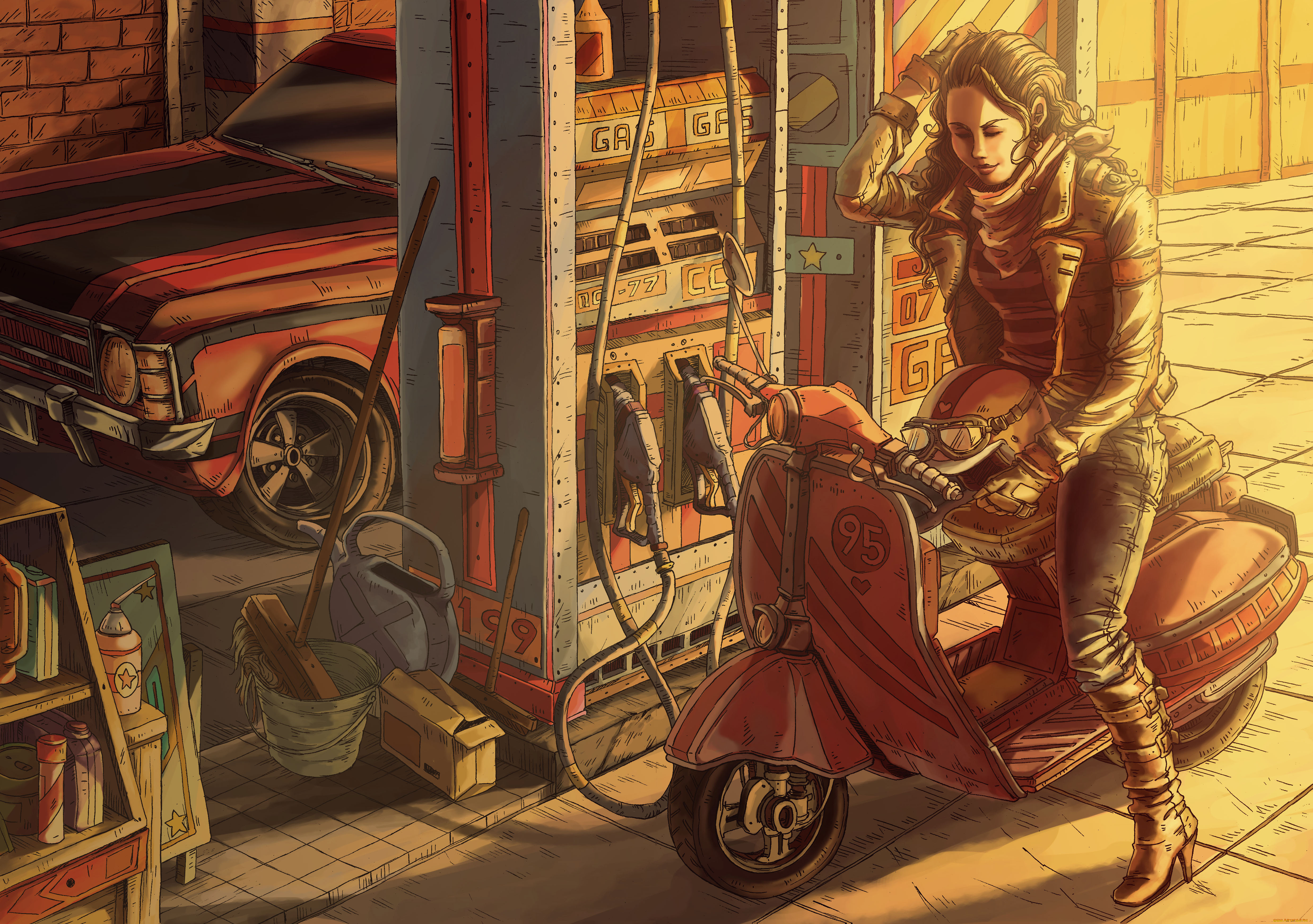 рисованные, люди, шлем