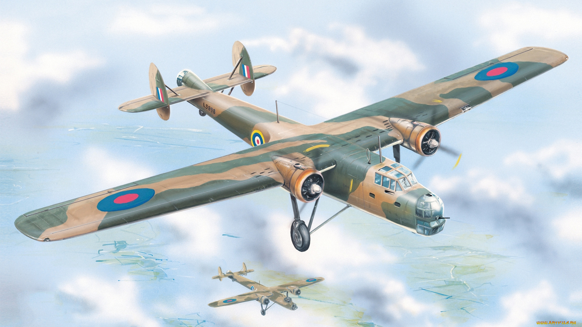 авиация, 3д, рисованые, v-graphic, aviation, ww2, british, bomber, bristol, bombay, mk-i, drawing, airplane, aircraft, painting, war, art