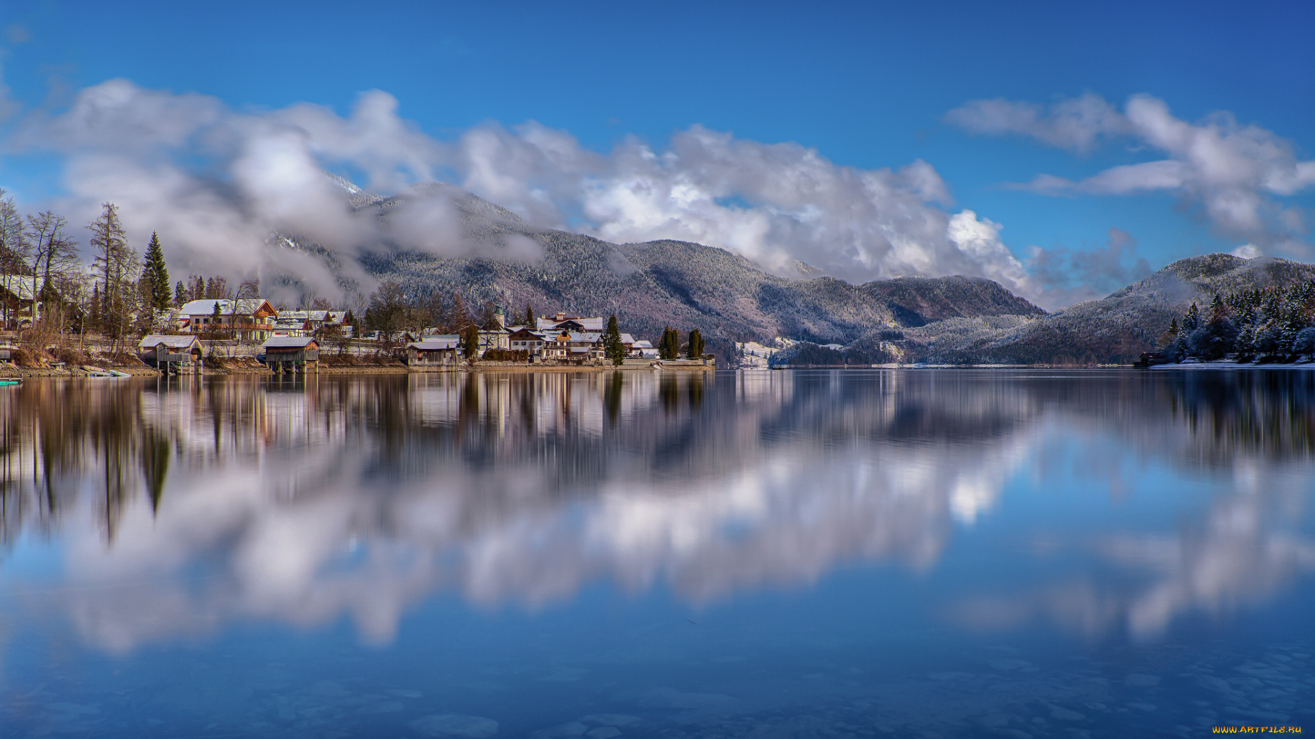 города, -, пейзажи, бавария, ваальхензе, озеро, небо, германия, горы, дома