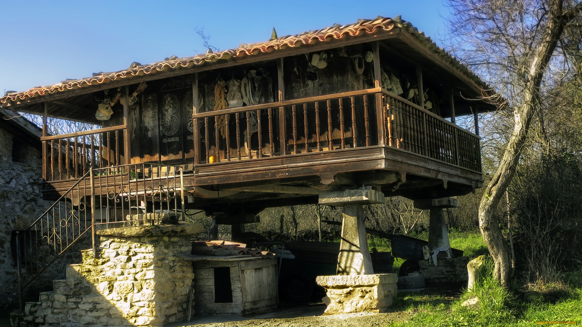 horreo, asturiano, города, -, здания, , дома, веранда, дом, сваи