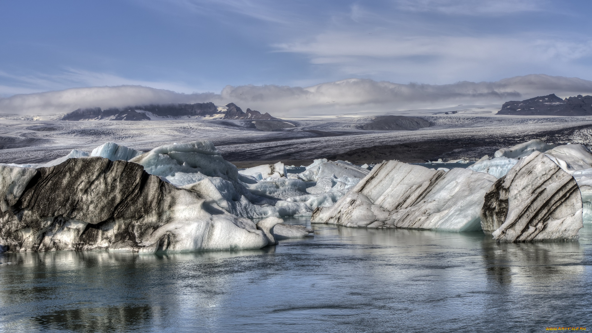 природа, айсберги, и, ледники, небо, лёд, ледник