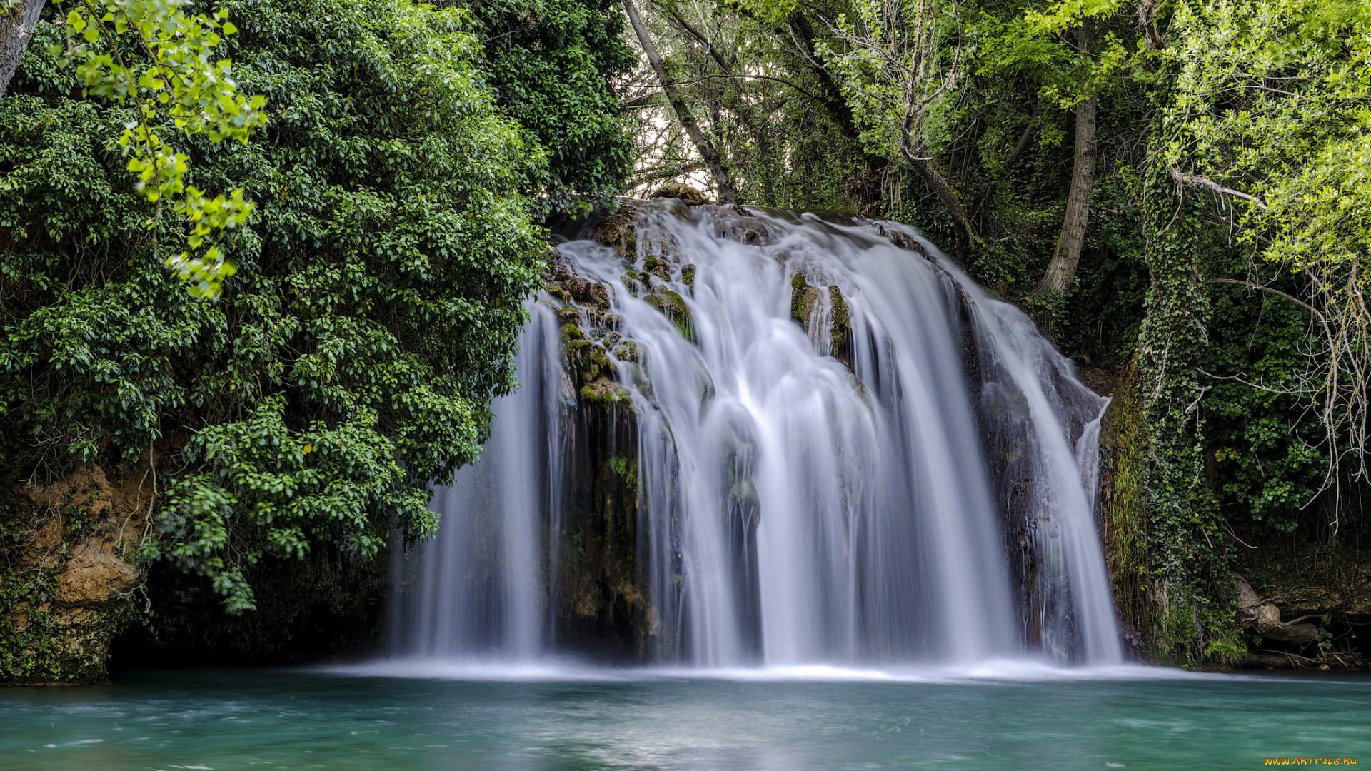 природа, водопады, лес, река, водопад