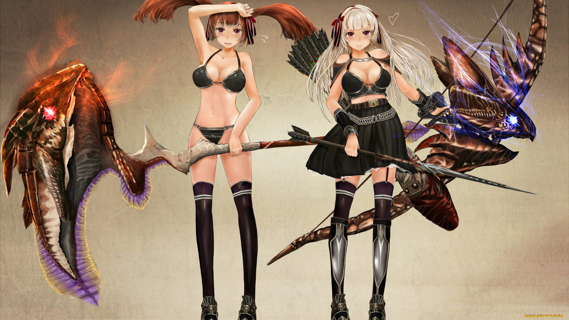 видео, игры, monster, hunter, косы, арт, zi-dabu, monster, hunter, оружие, девушки