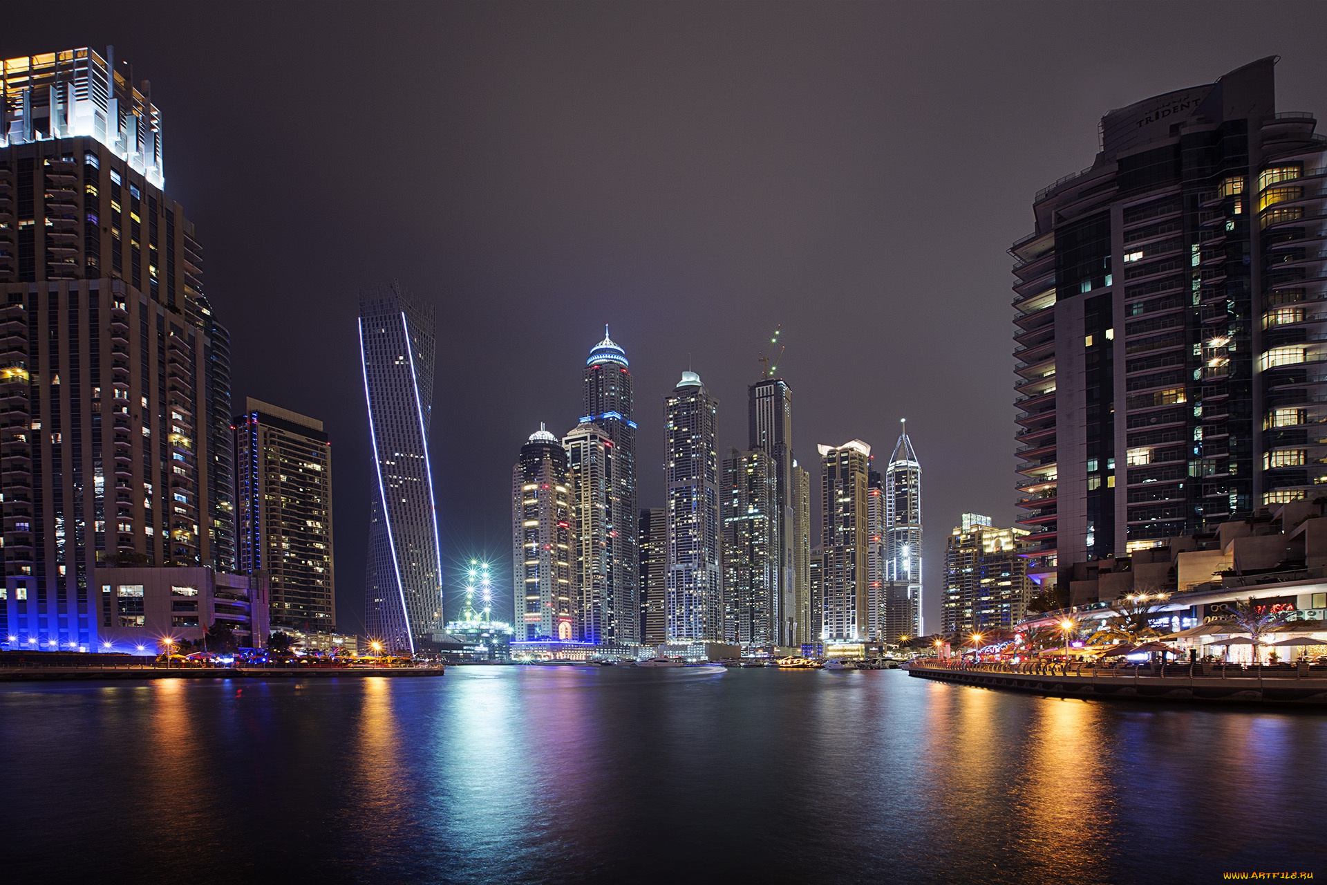 dubai, marina, города, дубай, , оаэ, огни, небоскребы, ночь, акватория