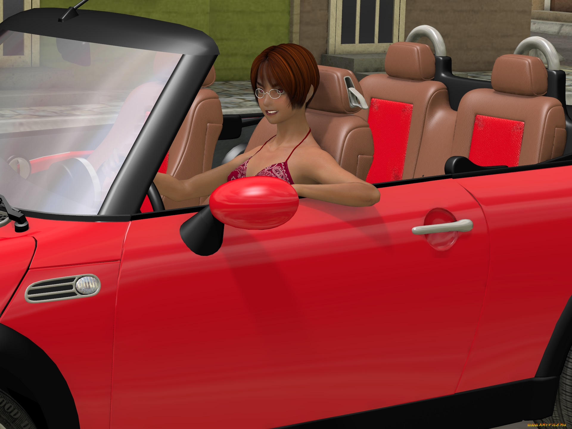 автомобили, 3d, car&girl, автомобиль, фон, взгляд, девушка
