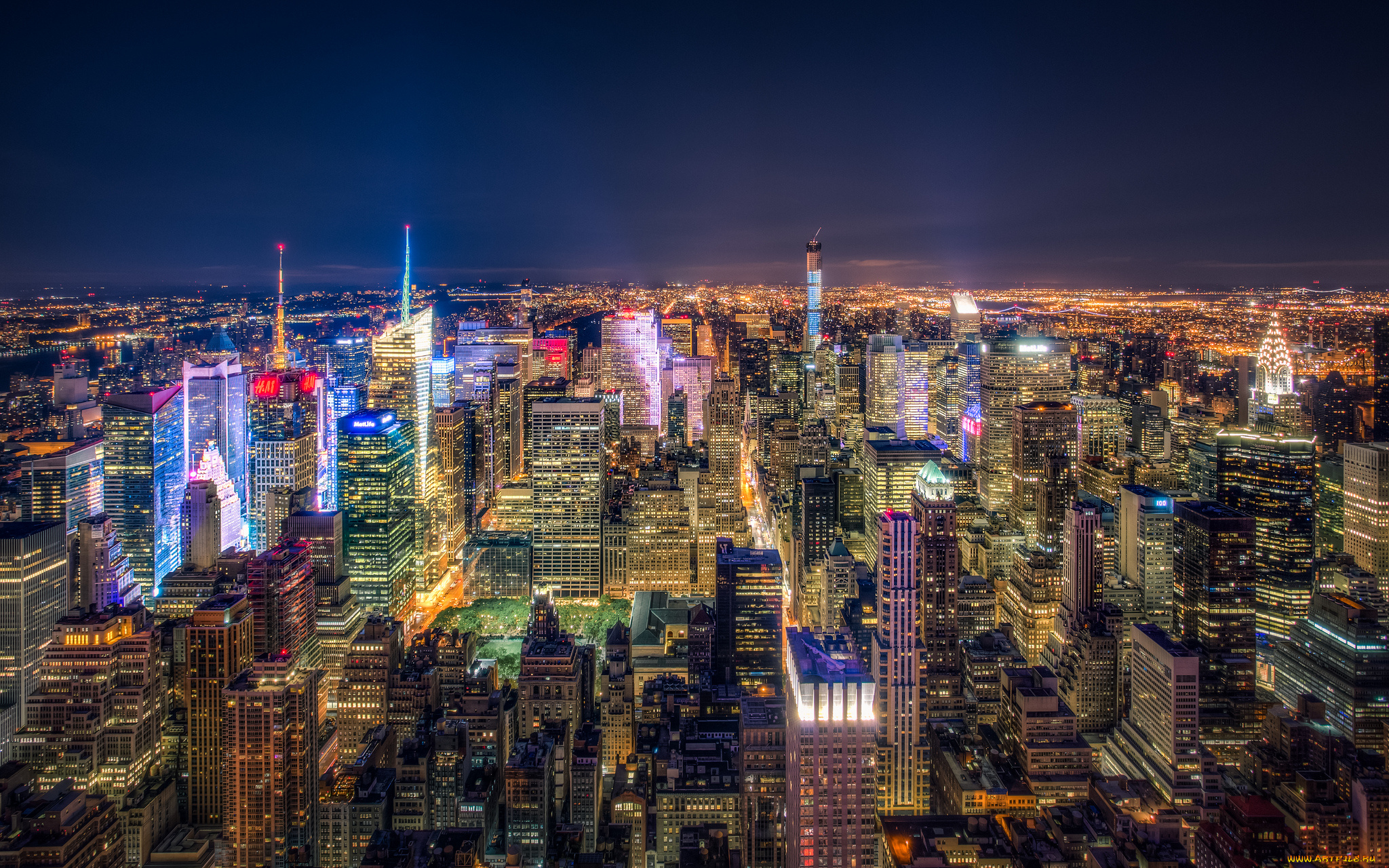 midtown, new, york, города, нью-йорк, , сша, здания, огни, обзор, ночь