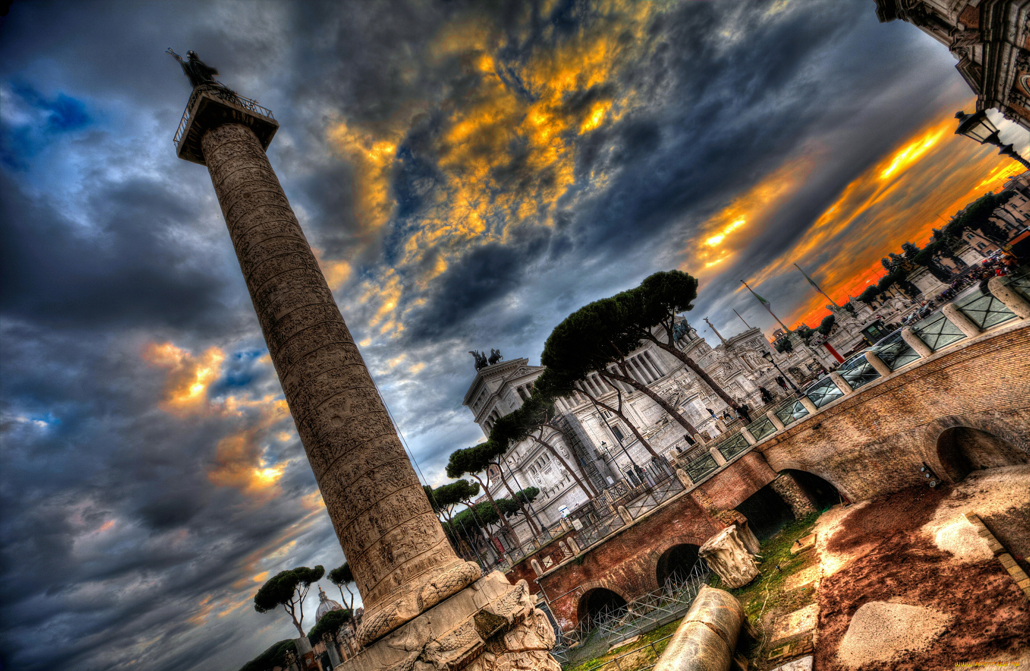 города, рим, , ватикан, , италия, hdr, облака, небо, колонна, витториано, площадь, венеции