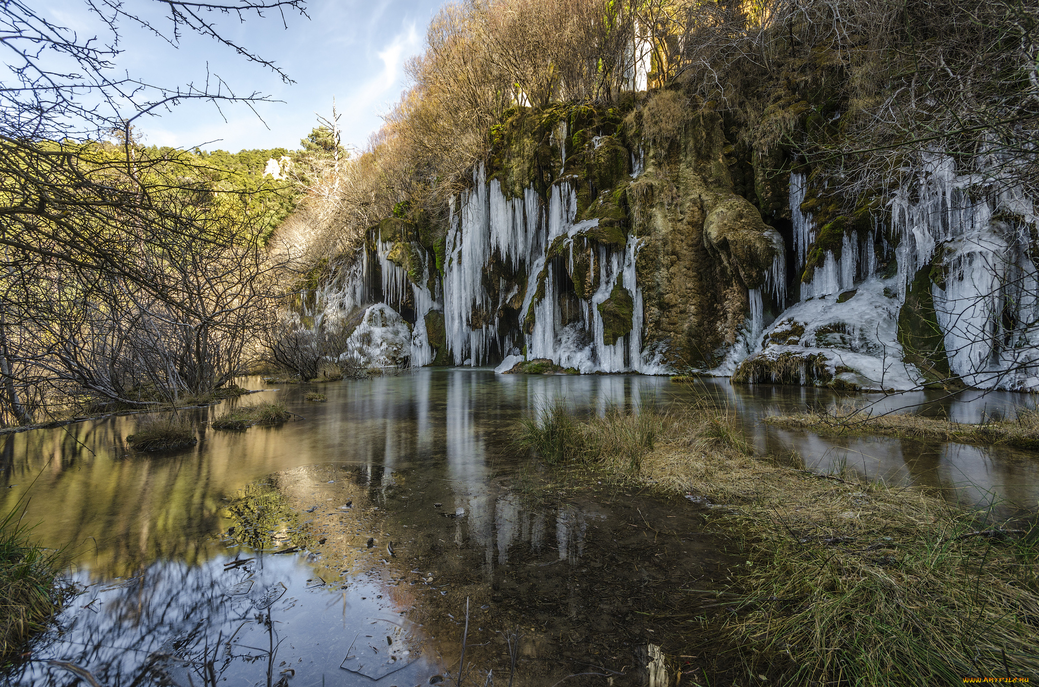 природа, реки, озера, скалы, река, сосульки