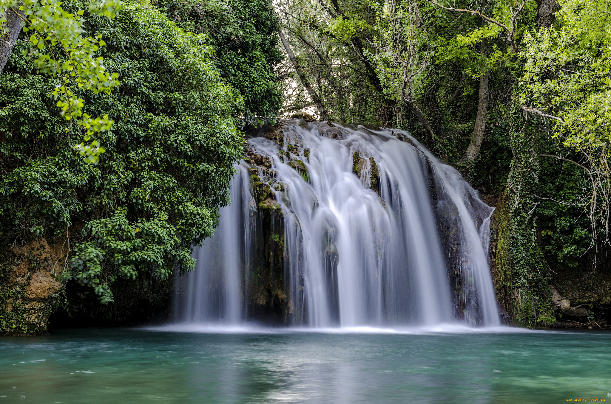 природа, водопады, лес, река, водопад