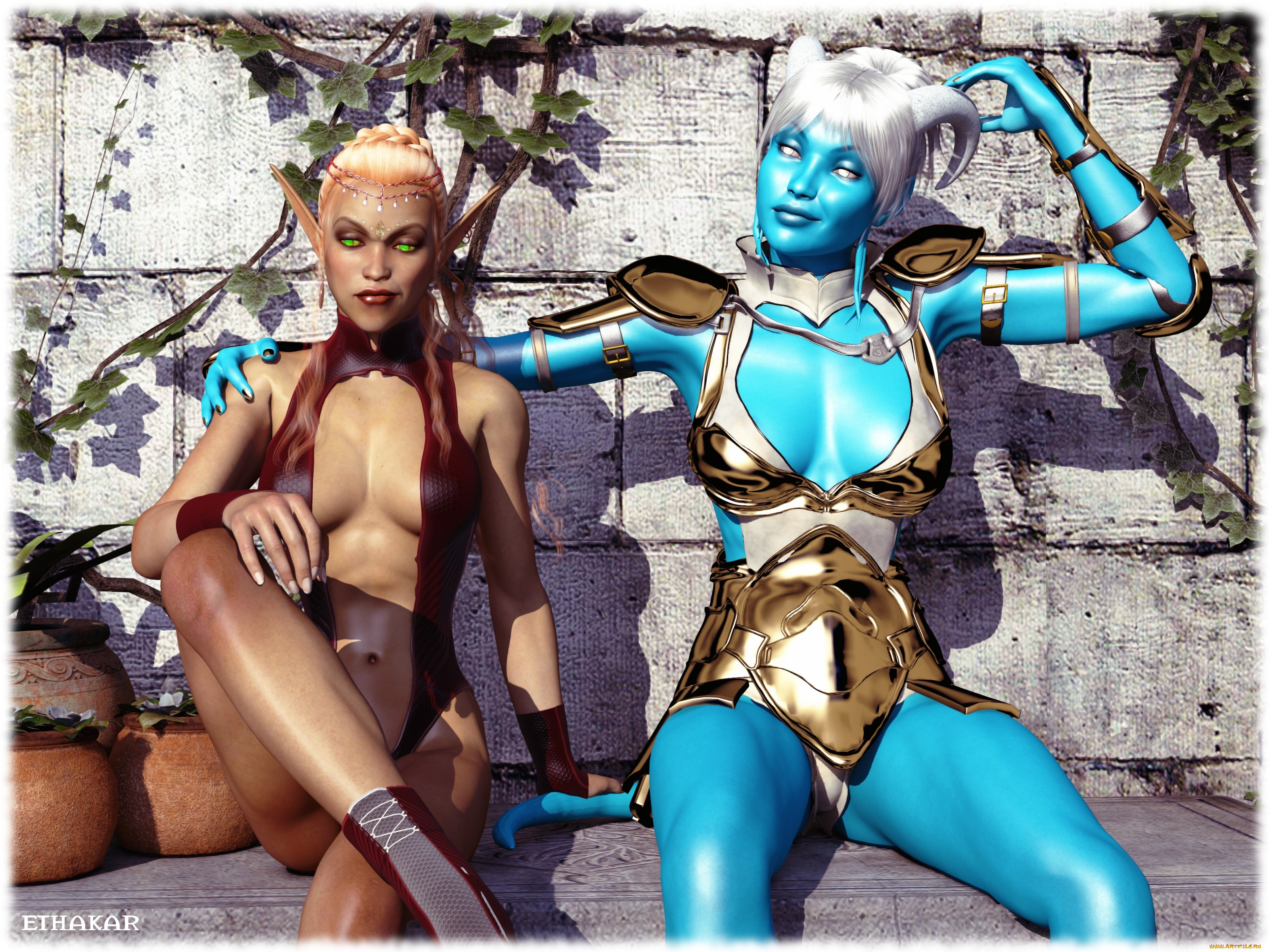 3д, графика, эльфы, , elves, фон, взгляд, эльфийка, халк