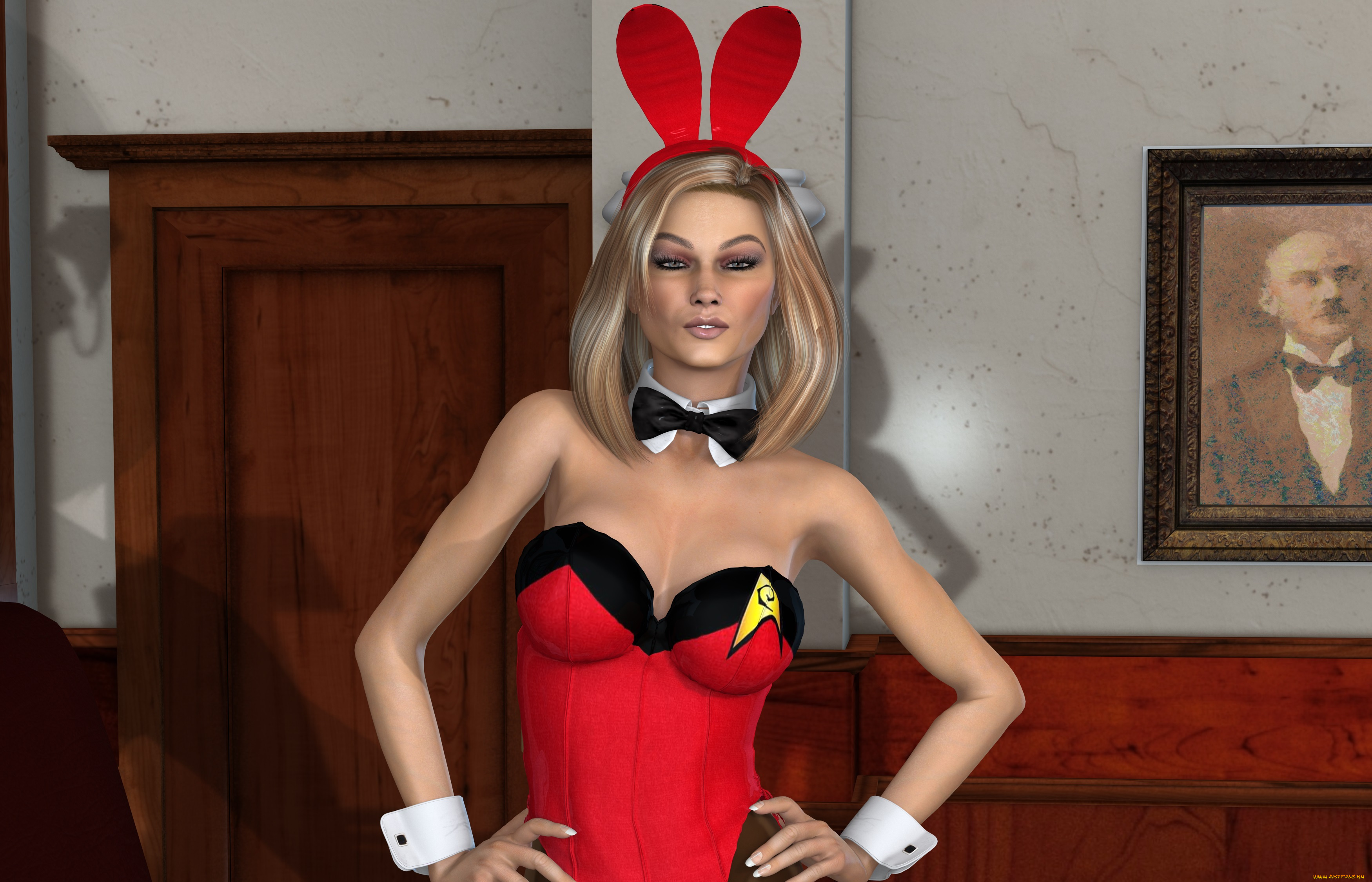 3д, графика, люди, , people, ушки, девушка, фон, взгляд