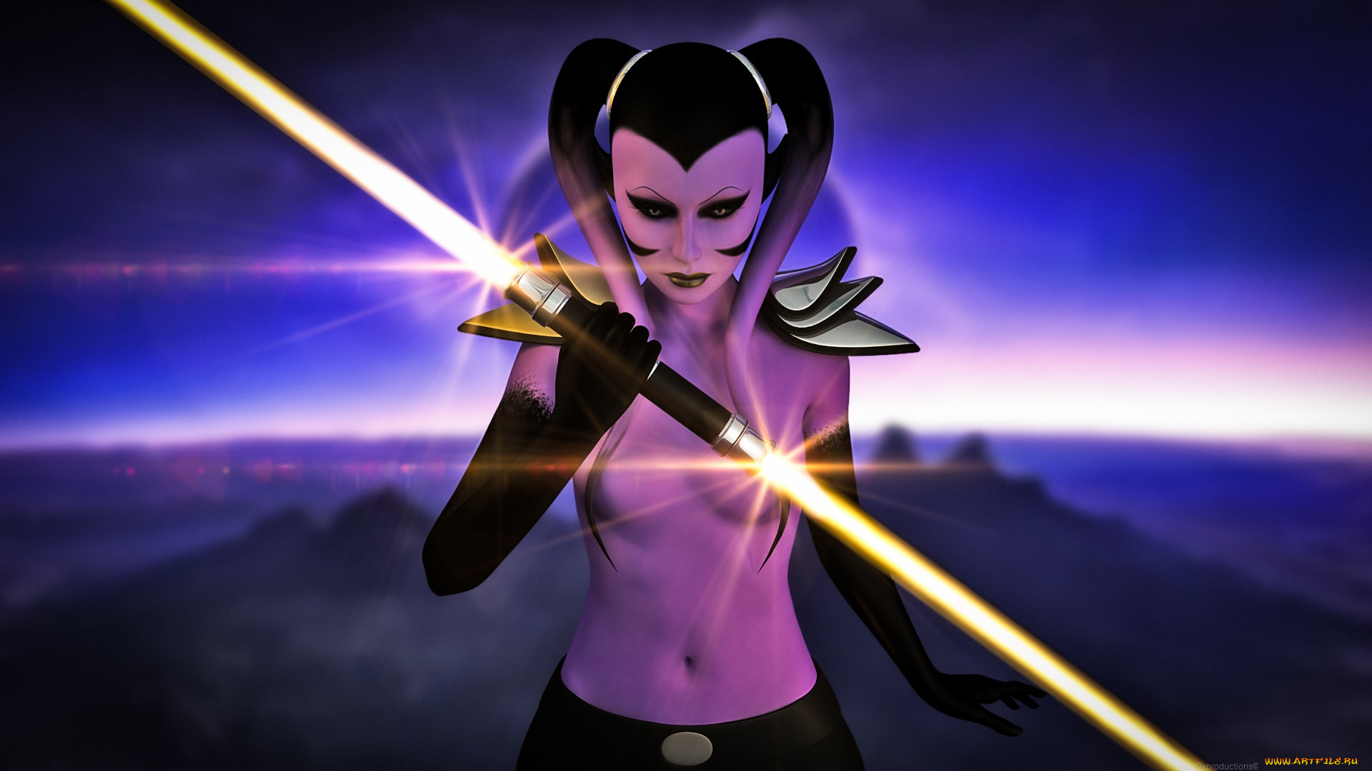 3д, графика, существа, , creatures, фон, оружие, взгляд, девушка