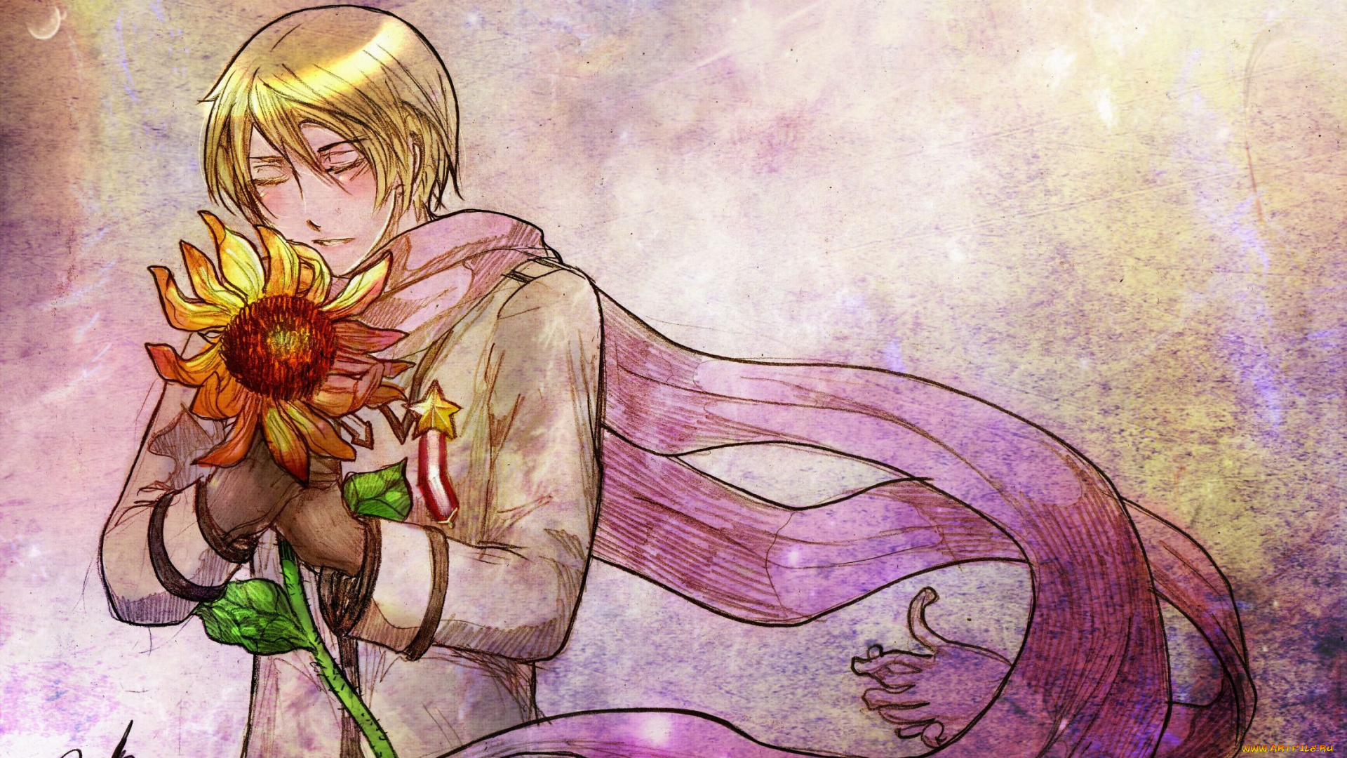 аниме, hetalia, , axis, powers, подсолнух, шарф, парень, арт