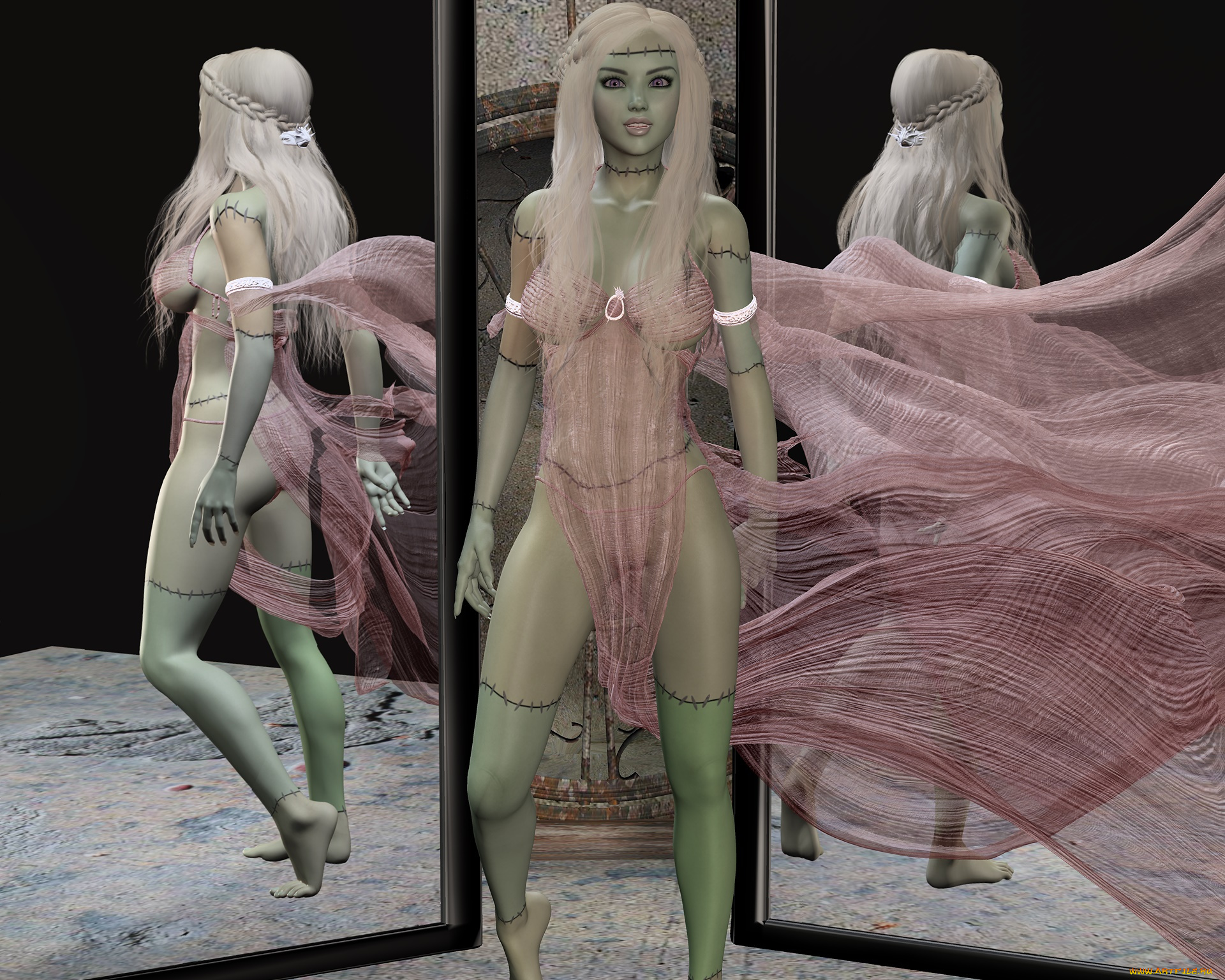 3д, графика, существа, , creatures, фон, взгляд, девушки