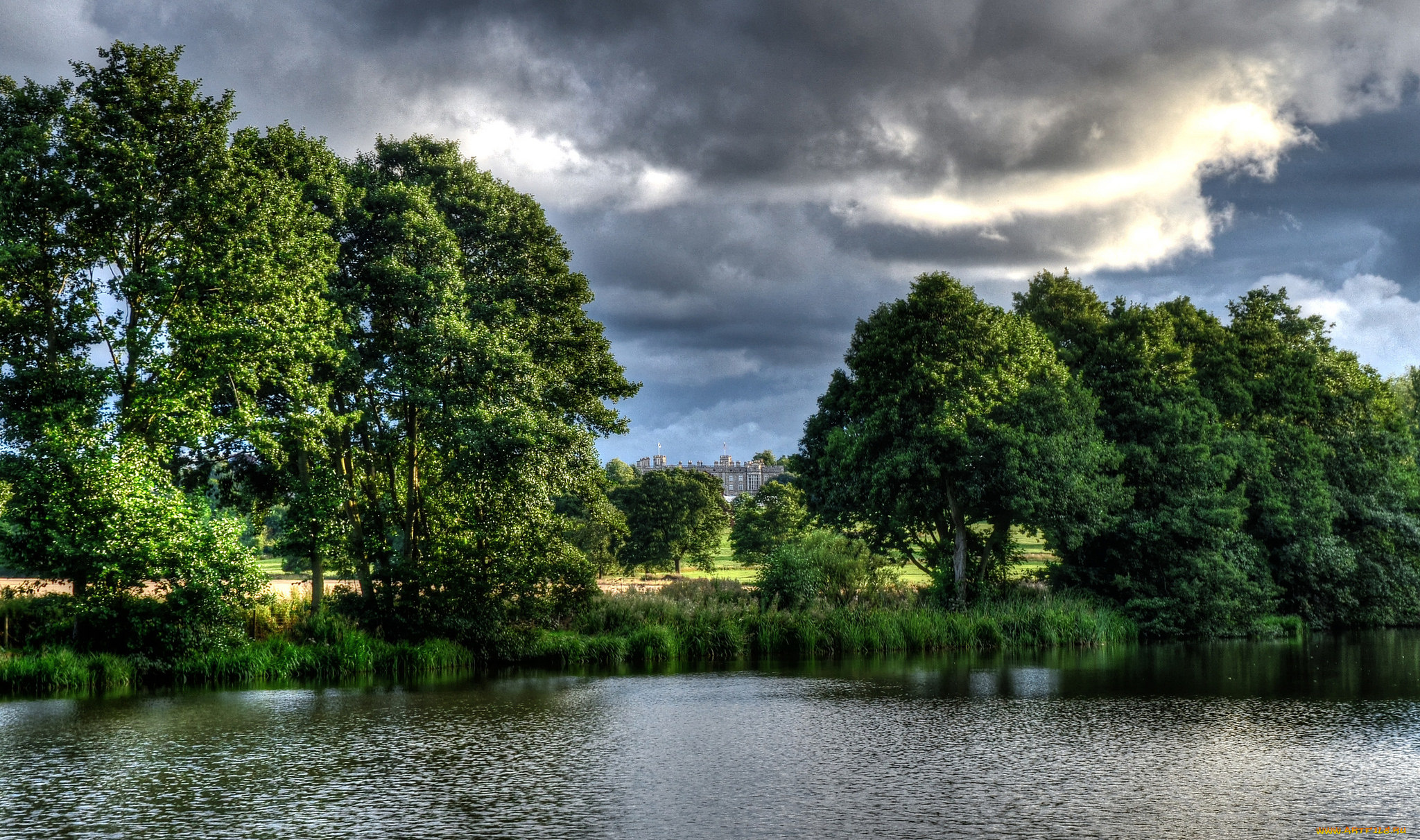 города, -, пейзажи, лес, река, дворец