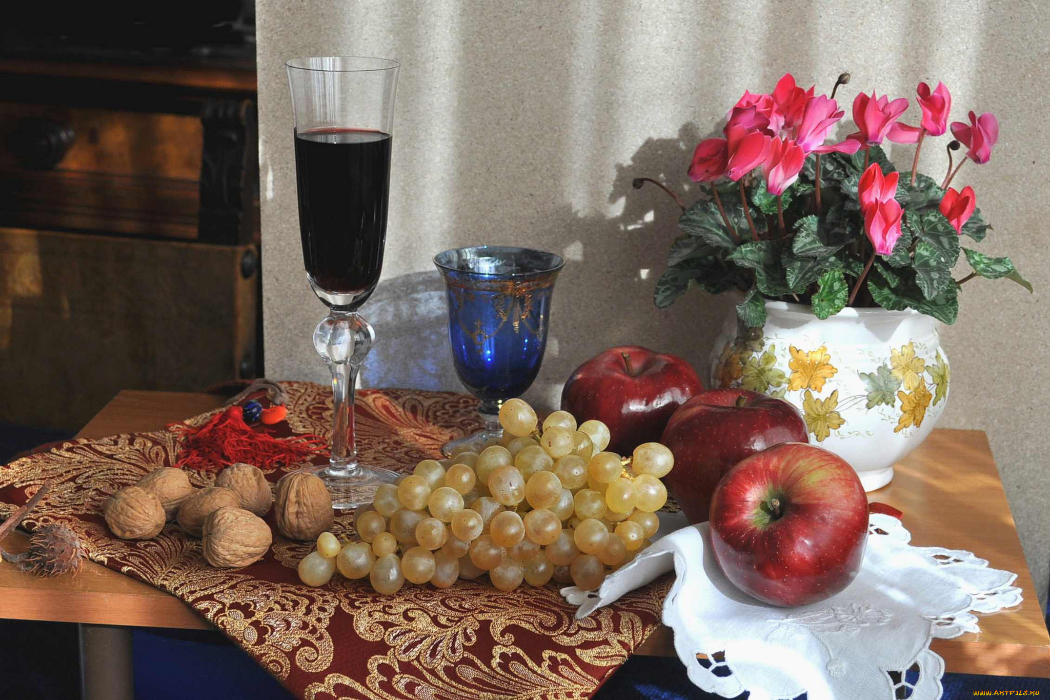 еда, натюрморт, цветы, фрукты