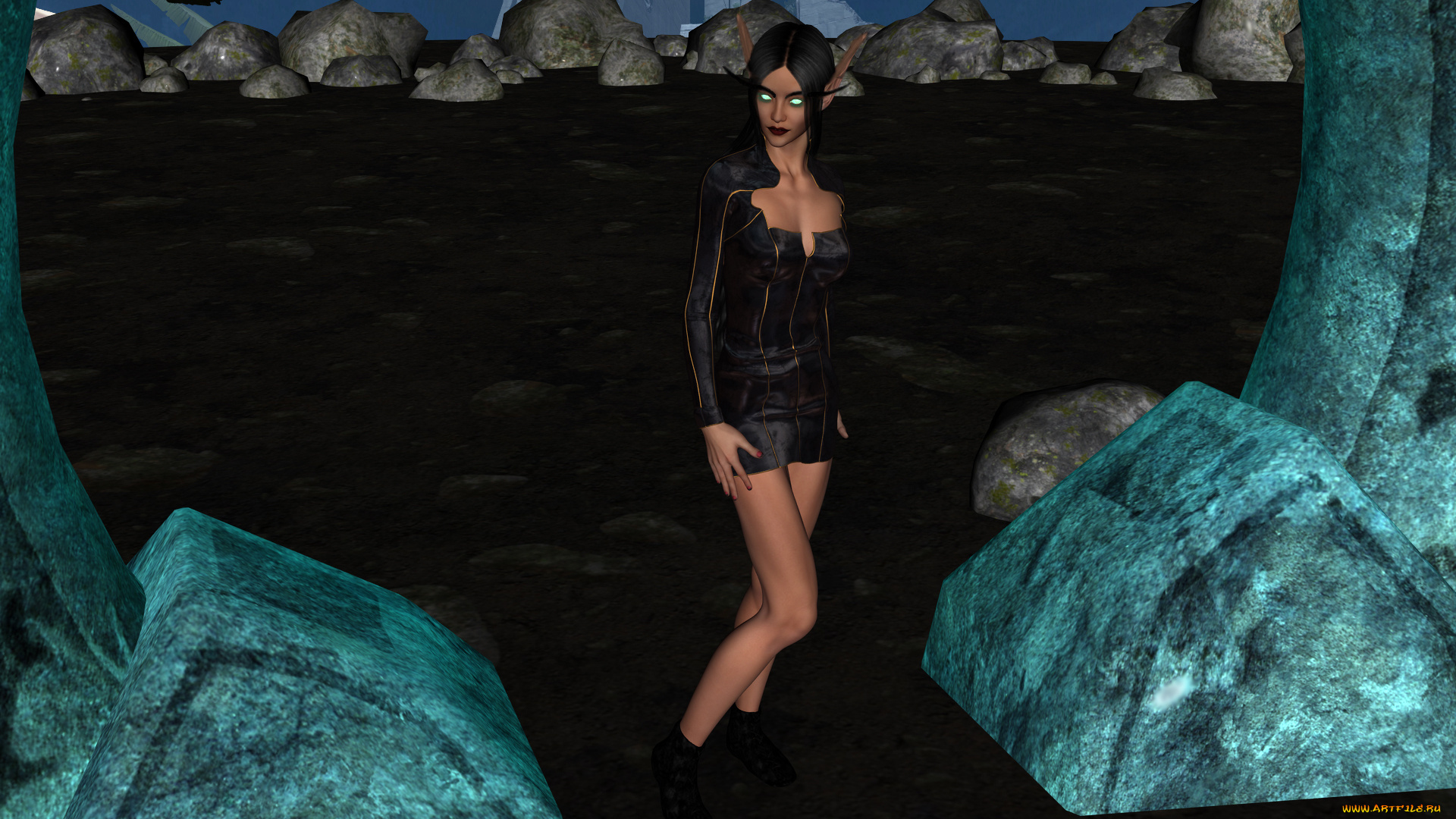 3д, графика, эльфы, , elves, девушка, взгляд, фон