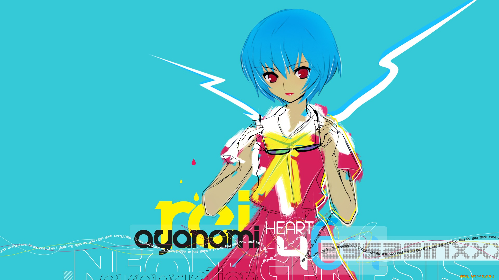 аниме, evangelion, девушка, взгляд, фон