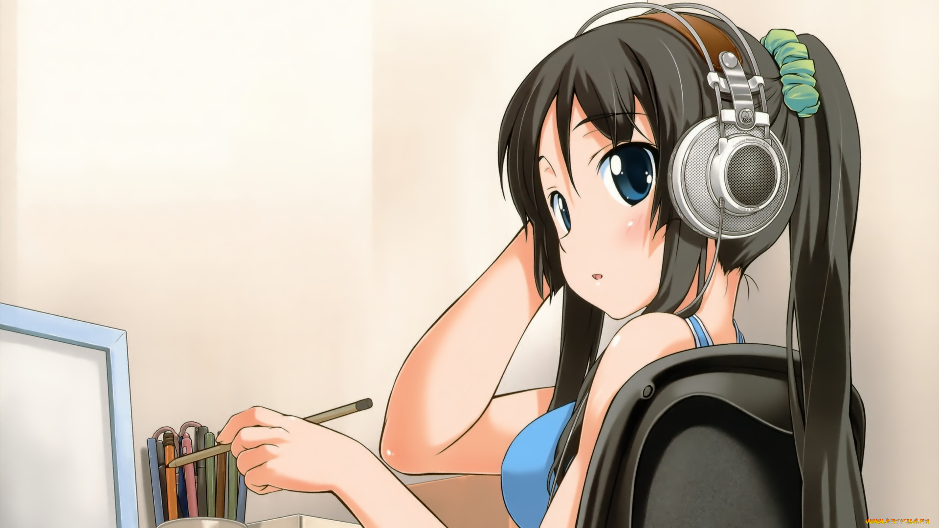 аниме, k-on, взгляд, девушка, фон