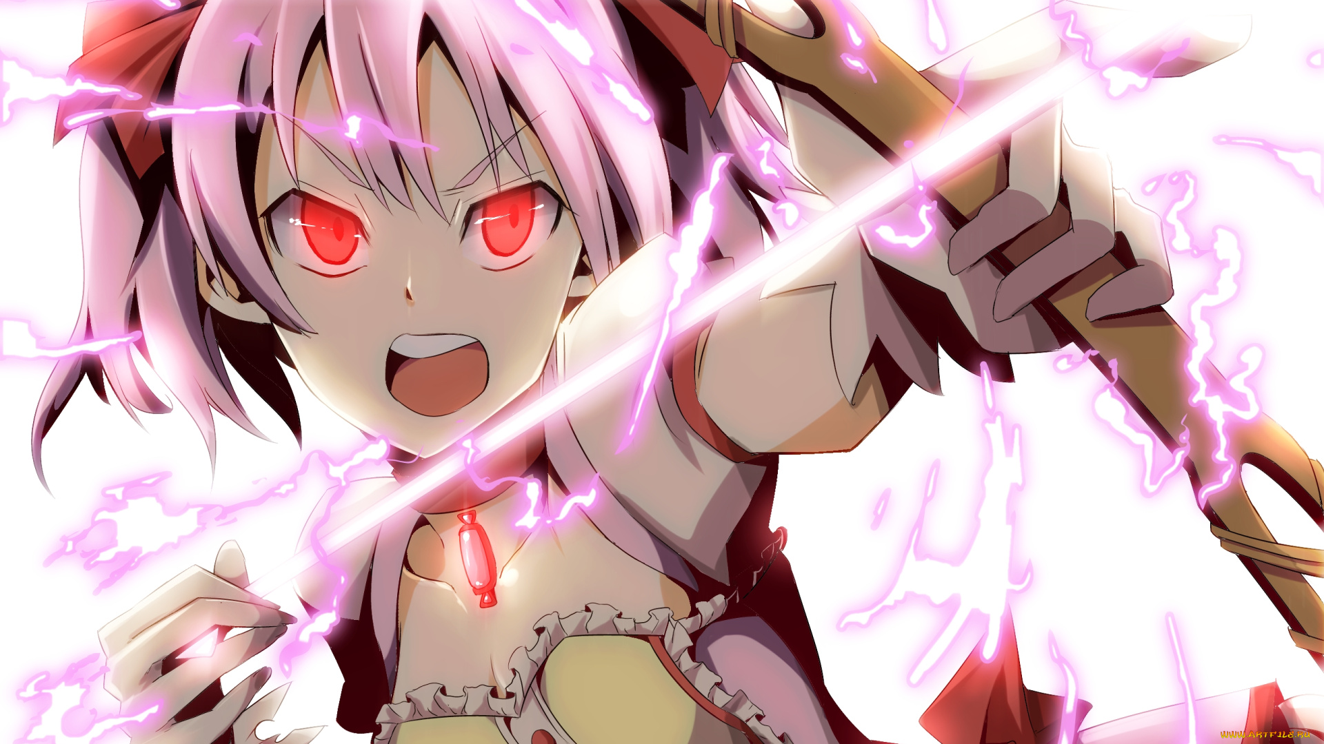 аниме, mahou, shoujo, madoka, magika, девушка, взгляд, фон