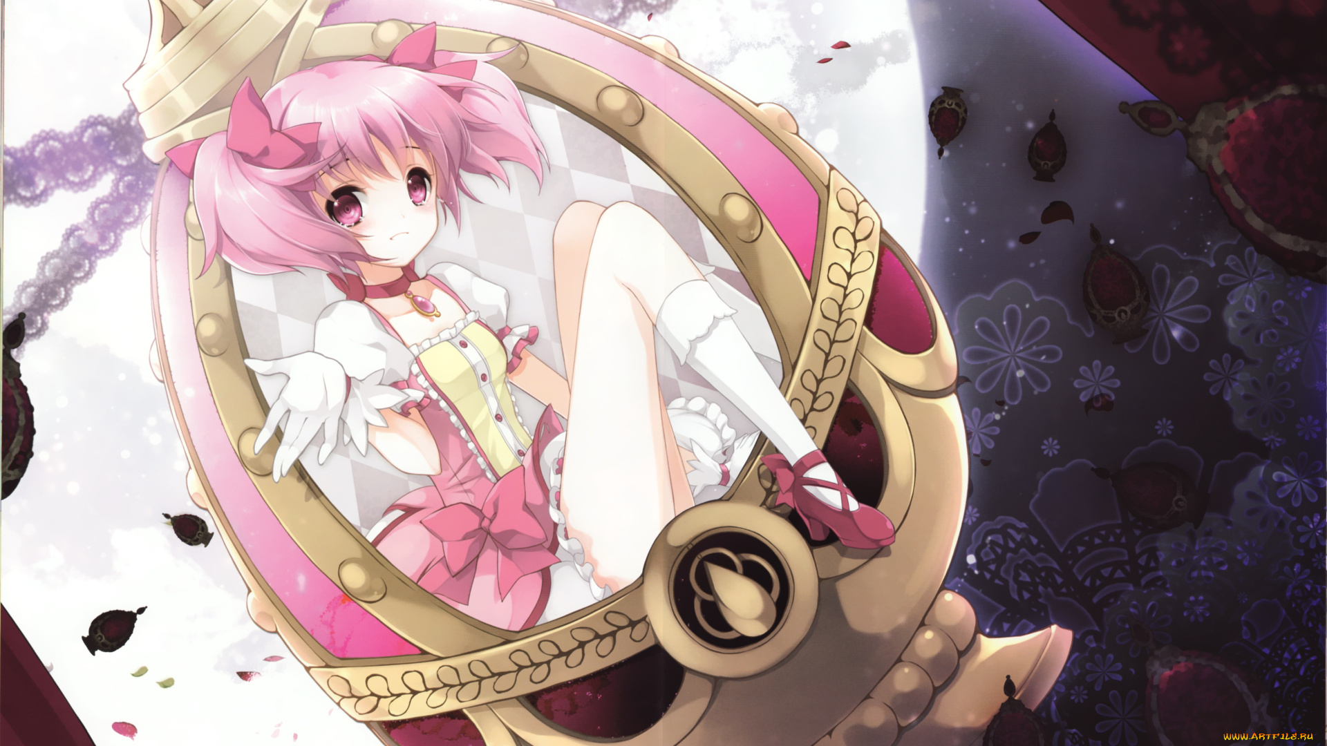 аниме, mahou, shoujo, madoka, magika, девушка, фон, взгляд