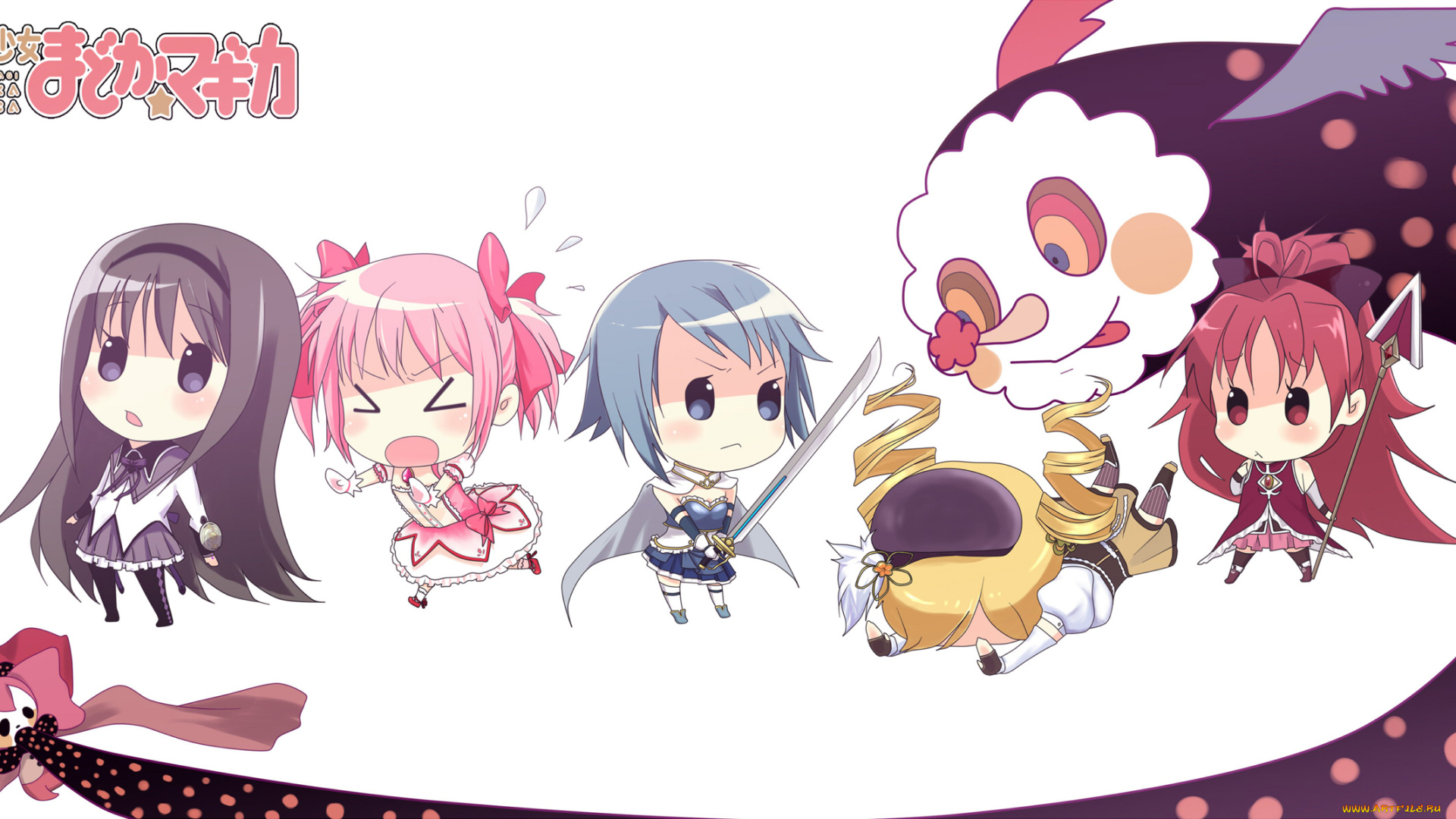 аниме, mahou, shoujo, madoka, magika, девушка, фон, взгляд