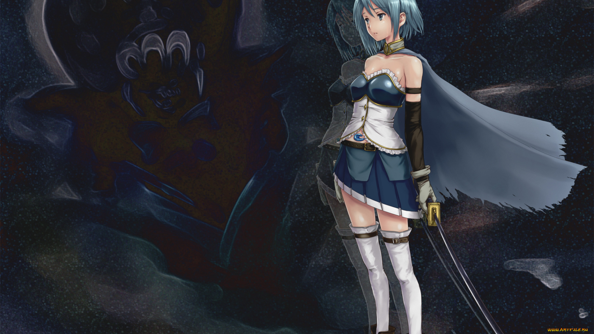 аниме, mahou, shoujo, madoka, magika, девушка, фон, взгляд