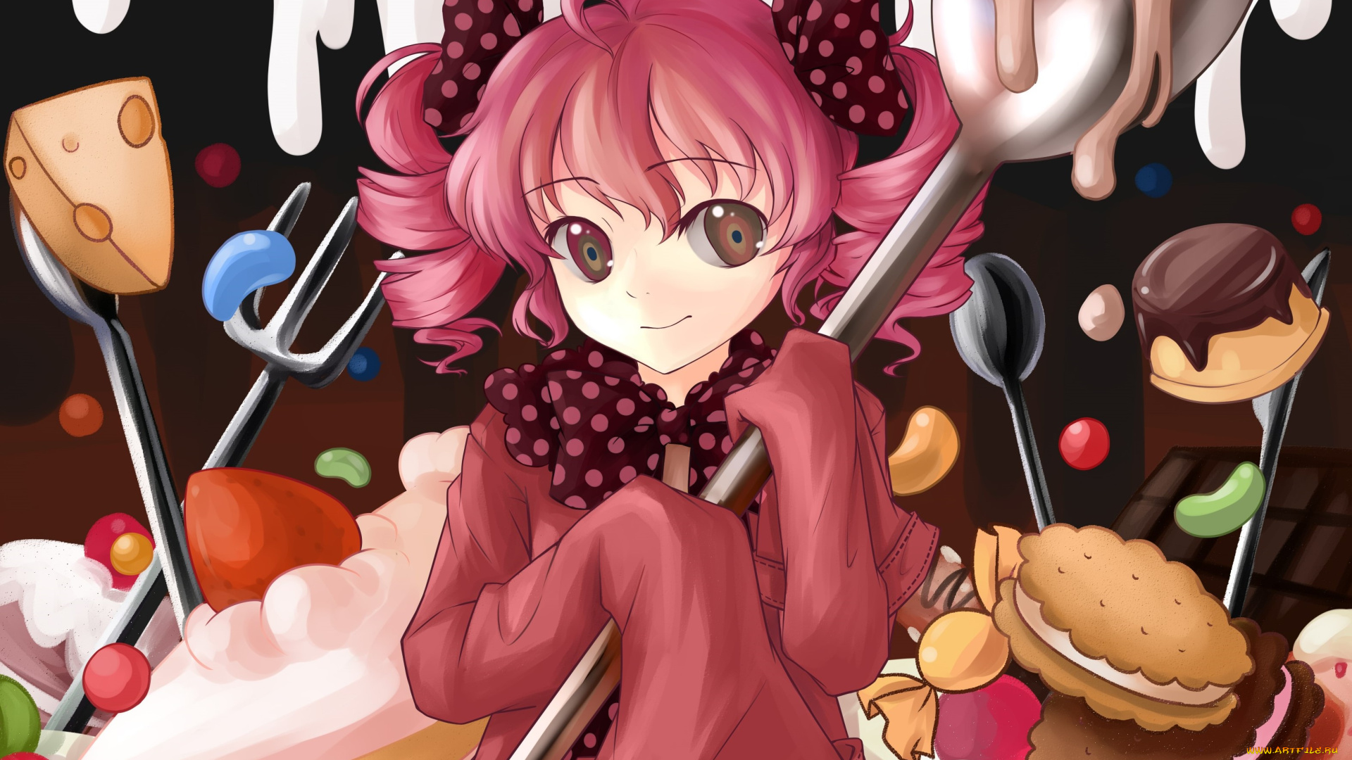 аниме, mahou, shoujo, madoka, magika, девушка, фон, взгляд