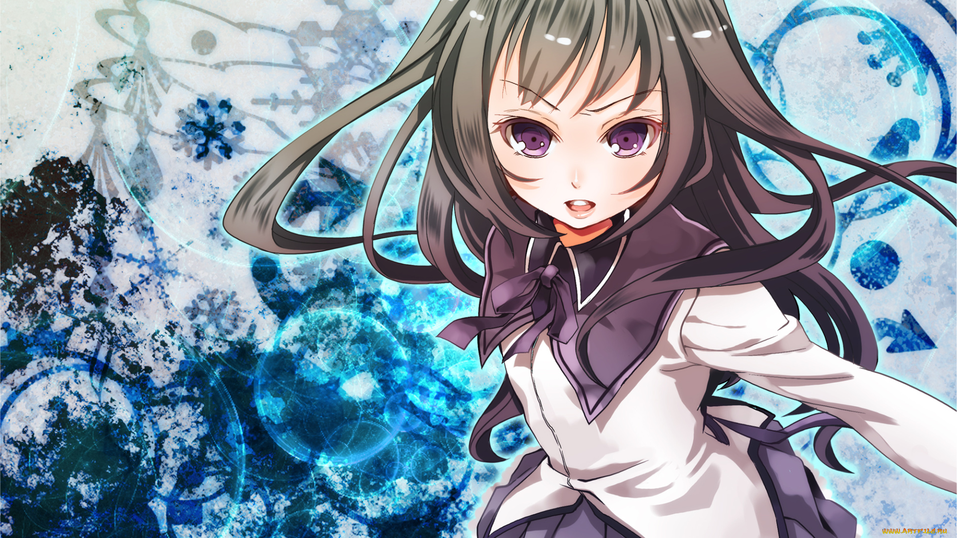 аниме, mahou, shoujo, madoka, magika, девушка, взгляд, фон