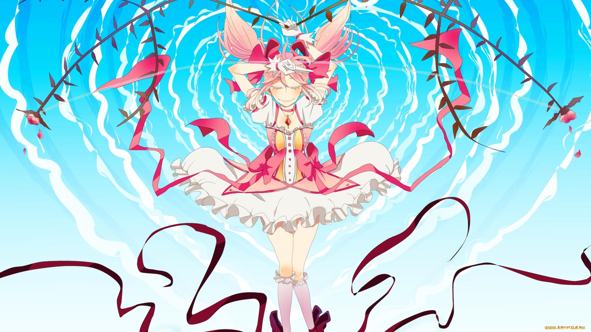 аниме, mahou, shoujo, madoka, magika, девушка, фон, взгляд