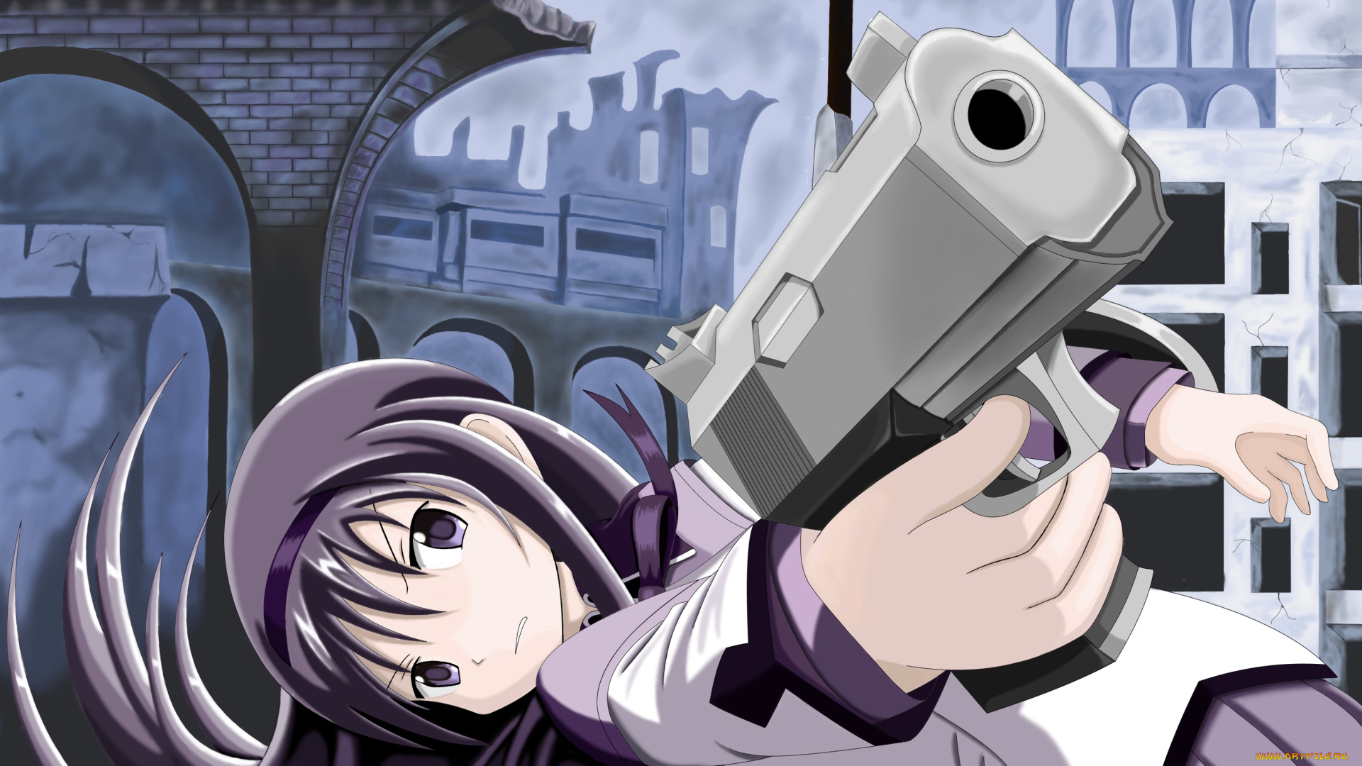 аниме, mahou, shoujo, madoka, magika, девушка, фон, взгляд