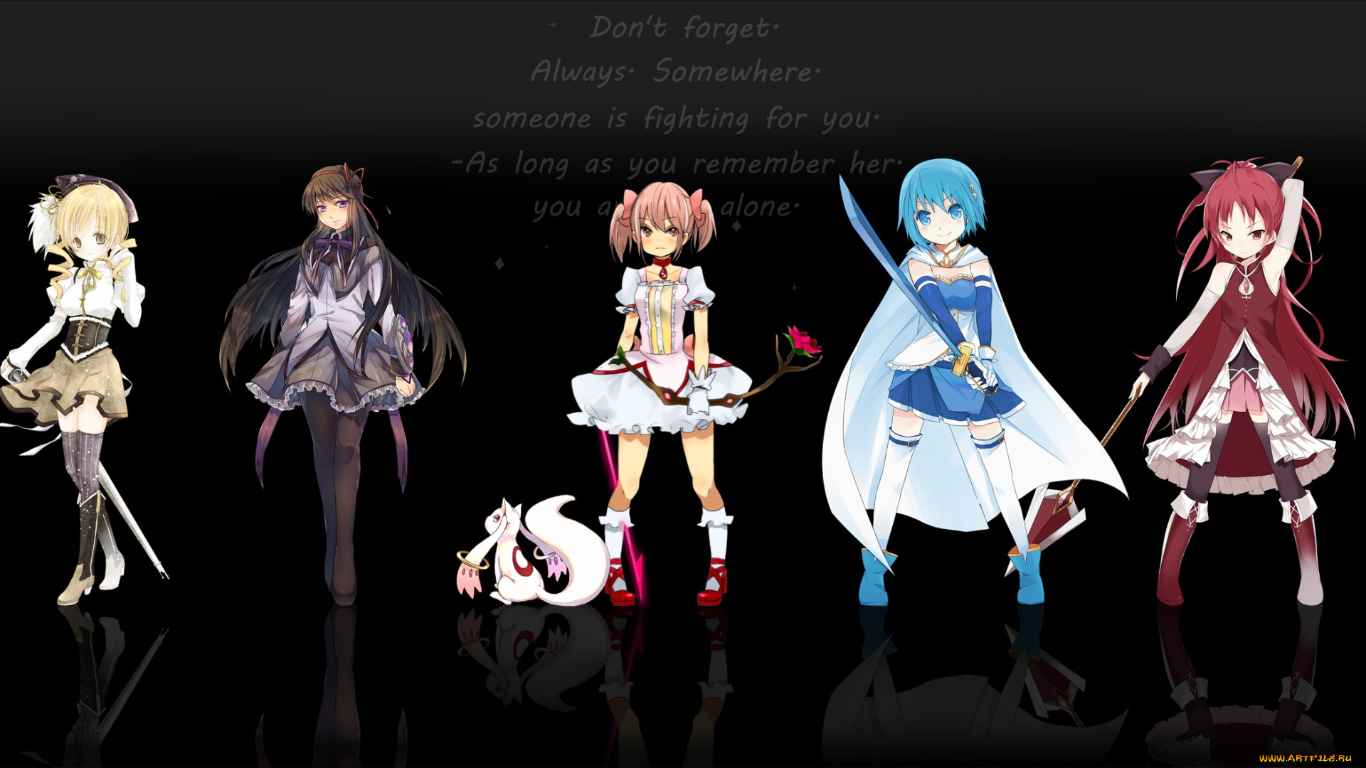 аниме, mahou, shoujo, madoka, magika, фон, девушки, взгляд