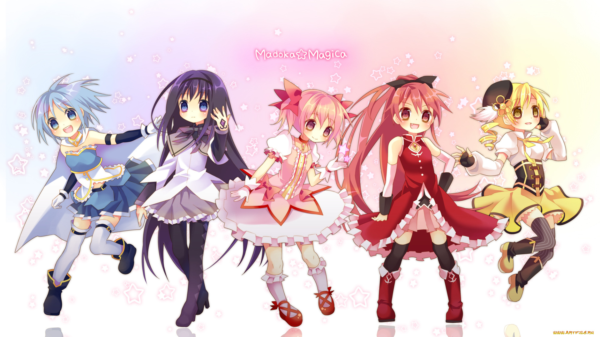 аниме, mahou, shoujo, madoka, magika, фон, взгляд, девушки