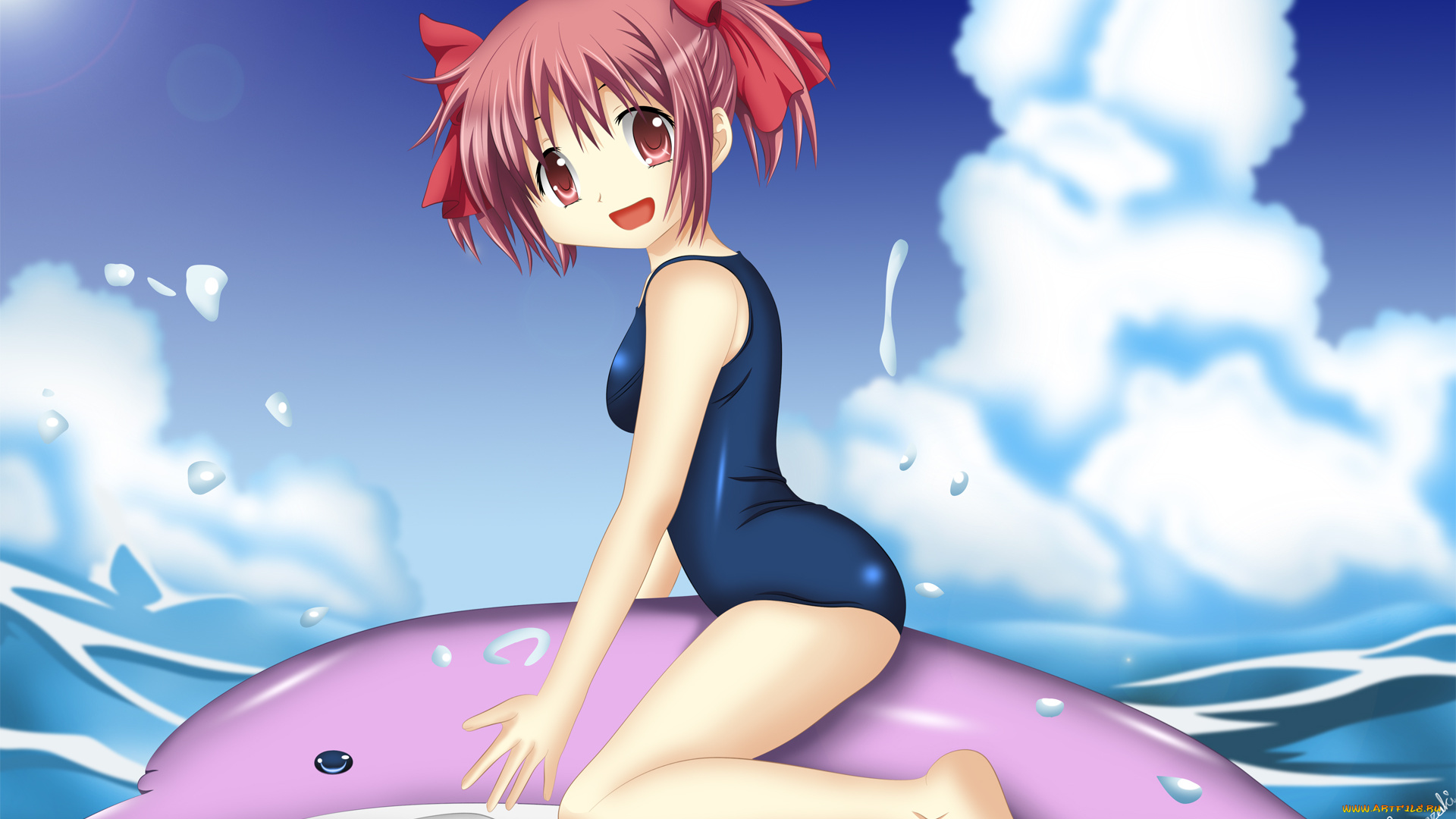 аниме, mahou, shoujo, madoka, magika, фон, взгляд, девушка