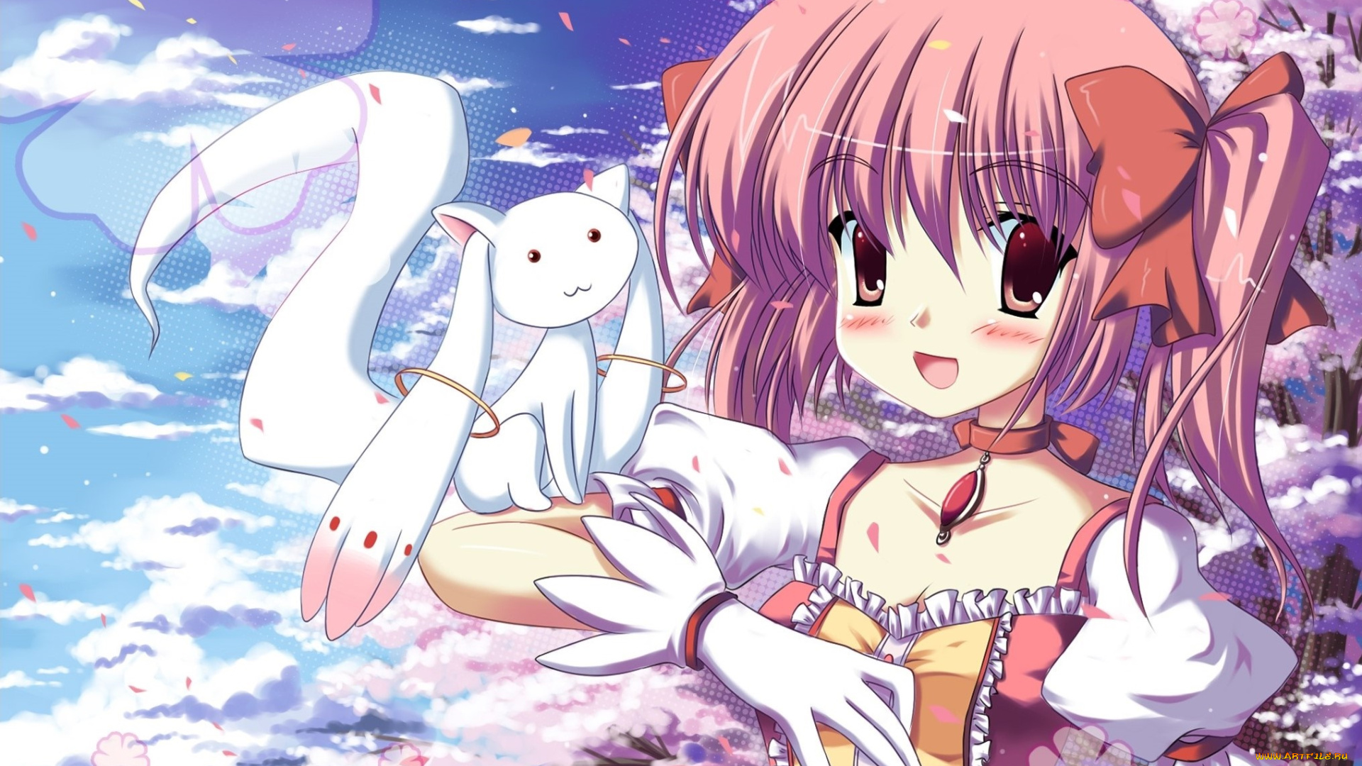 аниме, mahou, shoujo, madoka, magika, фон, взгляд, девушка