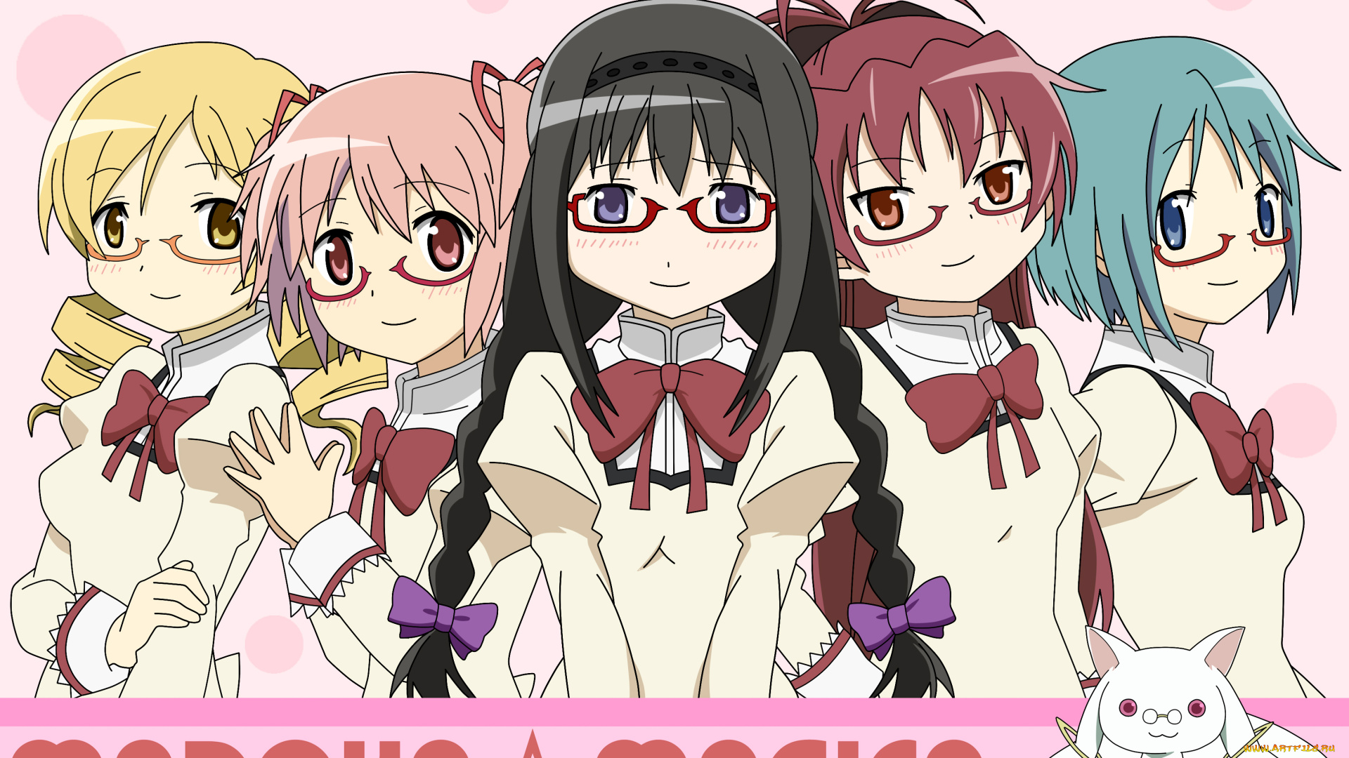 аниме, mahou, shoujo, madoka, magika, фон, взгляд, девушки